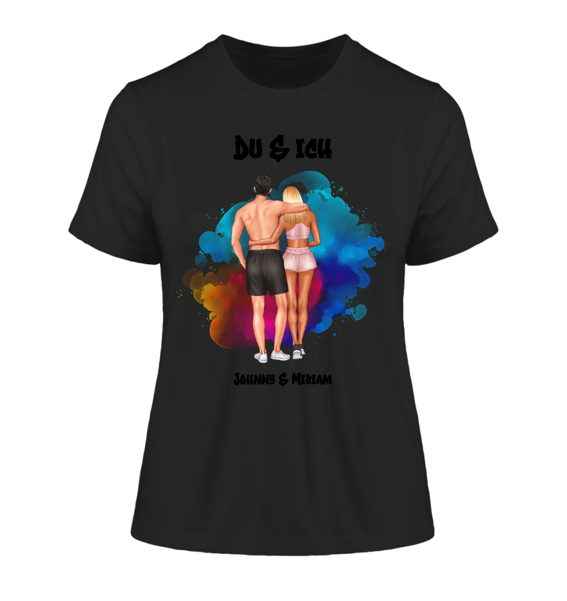 Paar-Design: Fitness Couple (personalisierbare Figuren) - Damen T-Shirt (Fitted) • Bio / Black / 2XL