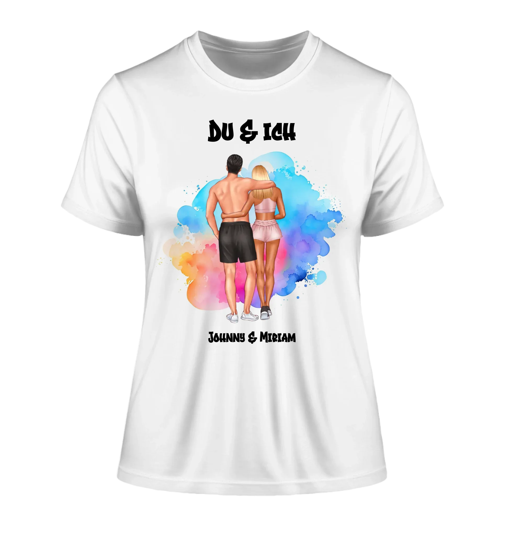 Paar-Design: Fitness Couple (personalisierbare Figuren) - Damen T-Shirt (Fitted) • Bio / White / 2XL