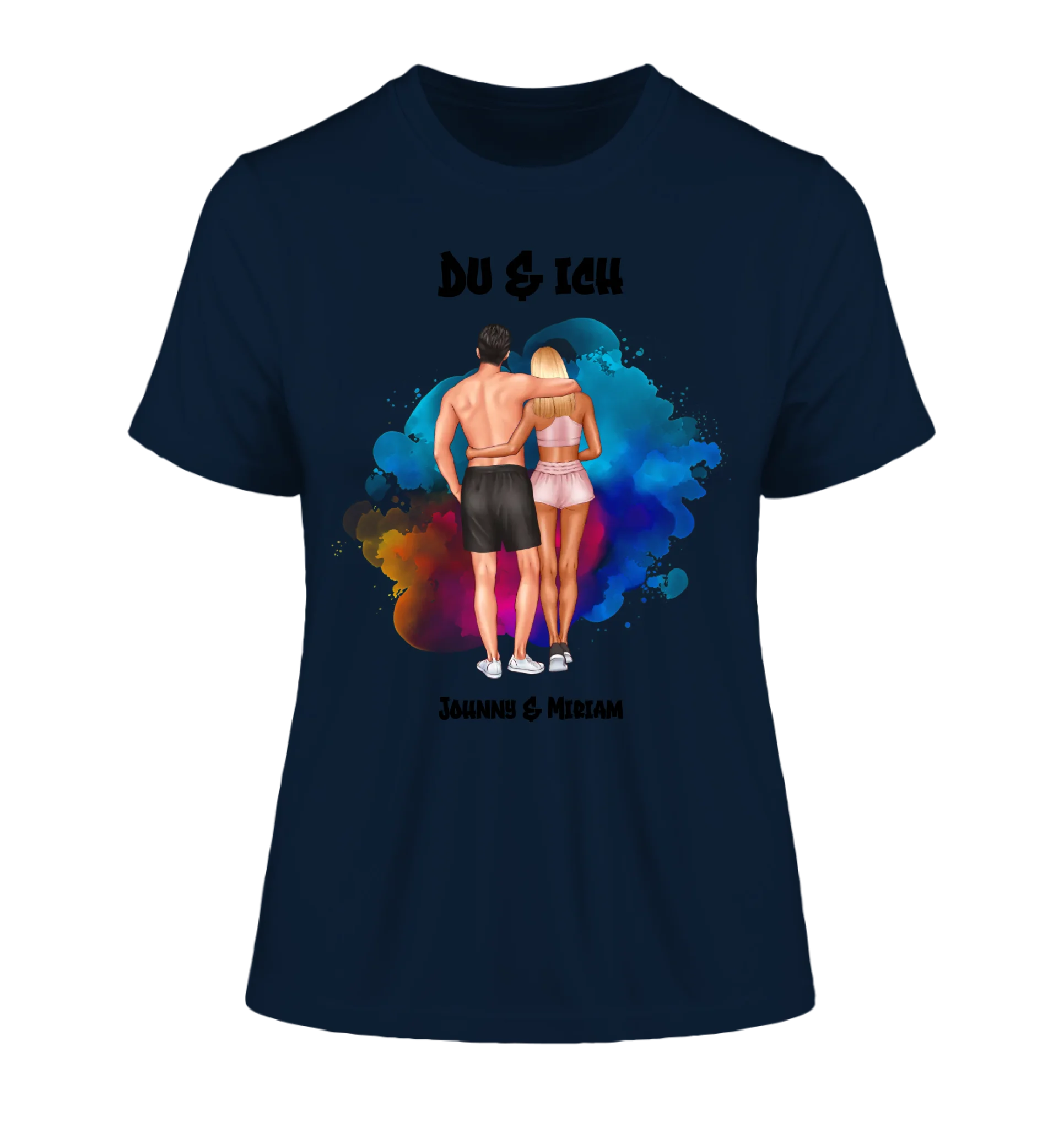Paar-Design: Fitness Couple (personalisierbare Figuren) - Damen T-Shirt (Fitted) • Bio / French Navy / 2XL