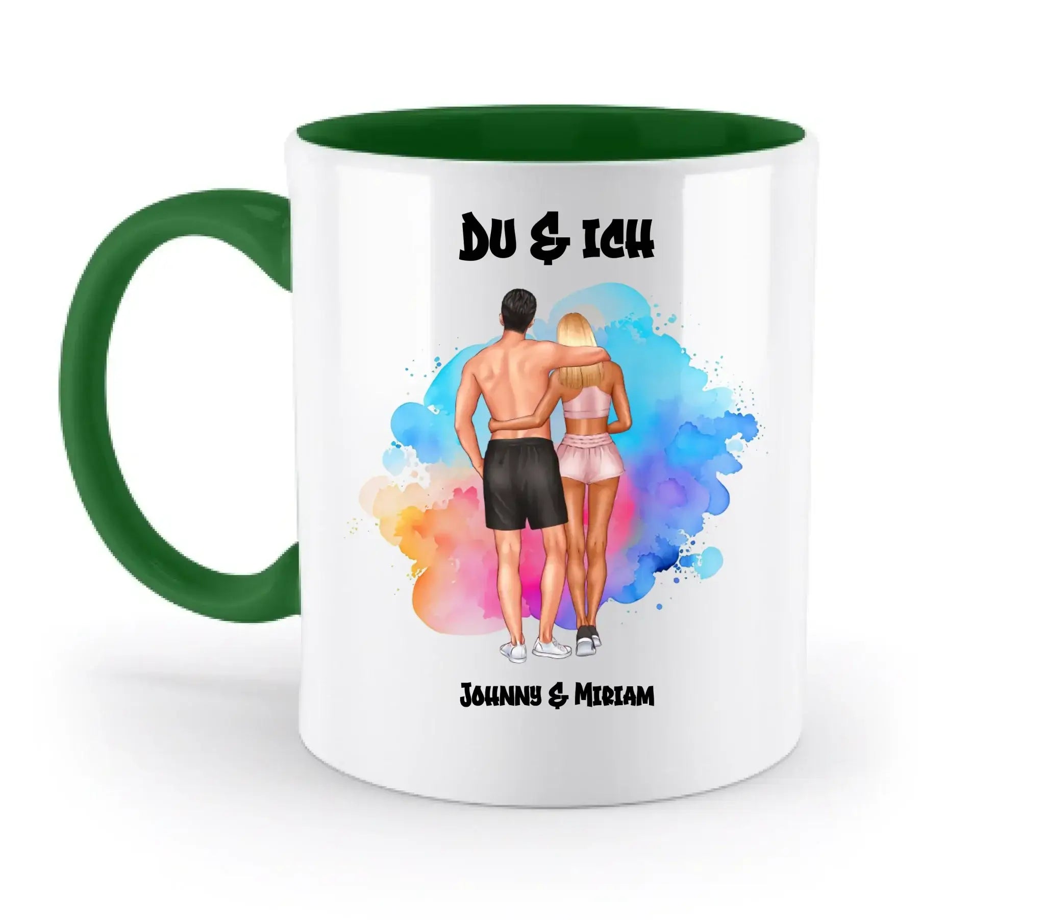 Paar-Design: Fitness Couple (personalisierbare Figuren) - Zweifarbige Tasse / Irish-Green / 330ml - personalisierbare