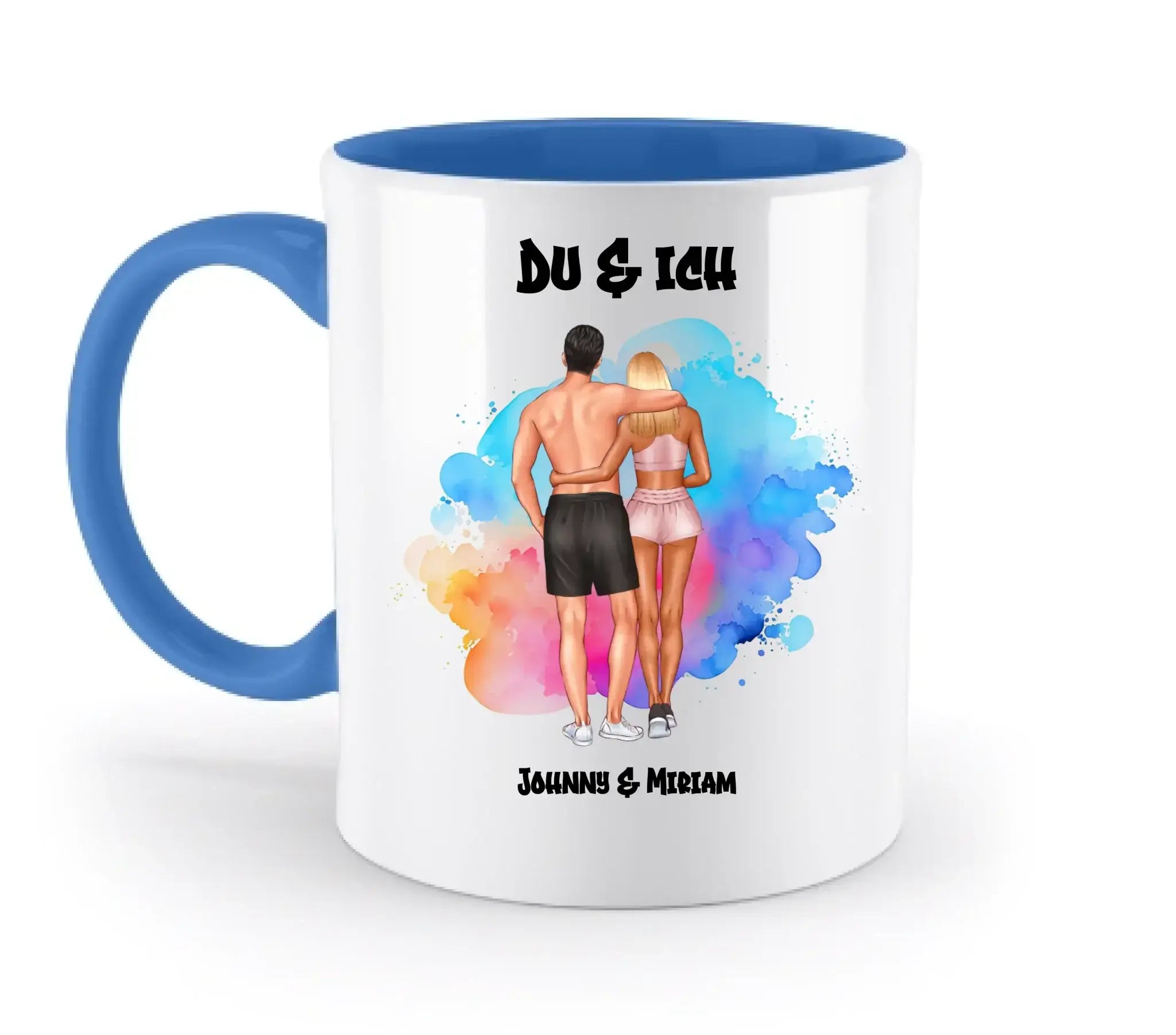 Paar-Design: Fitness Couple (personalisierbare Figuren) - Zweifarbige Tasse / Blue / 330ml - personalisierbare Figuren