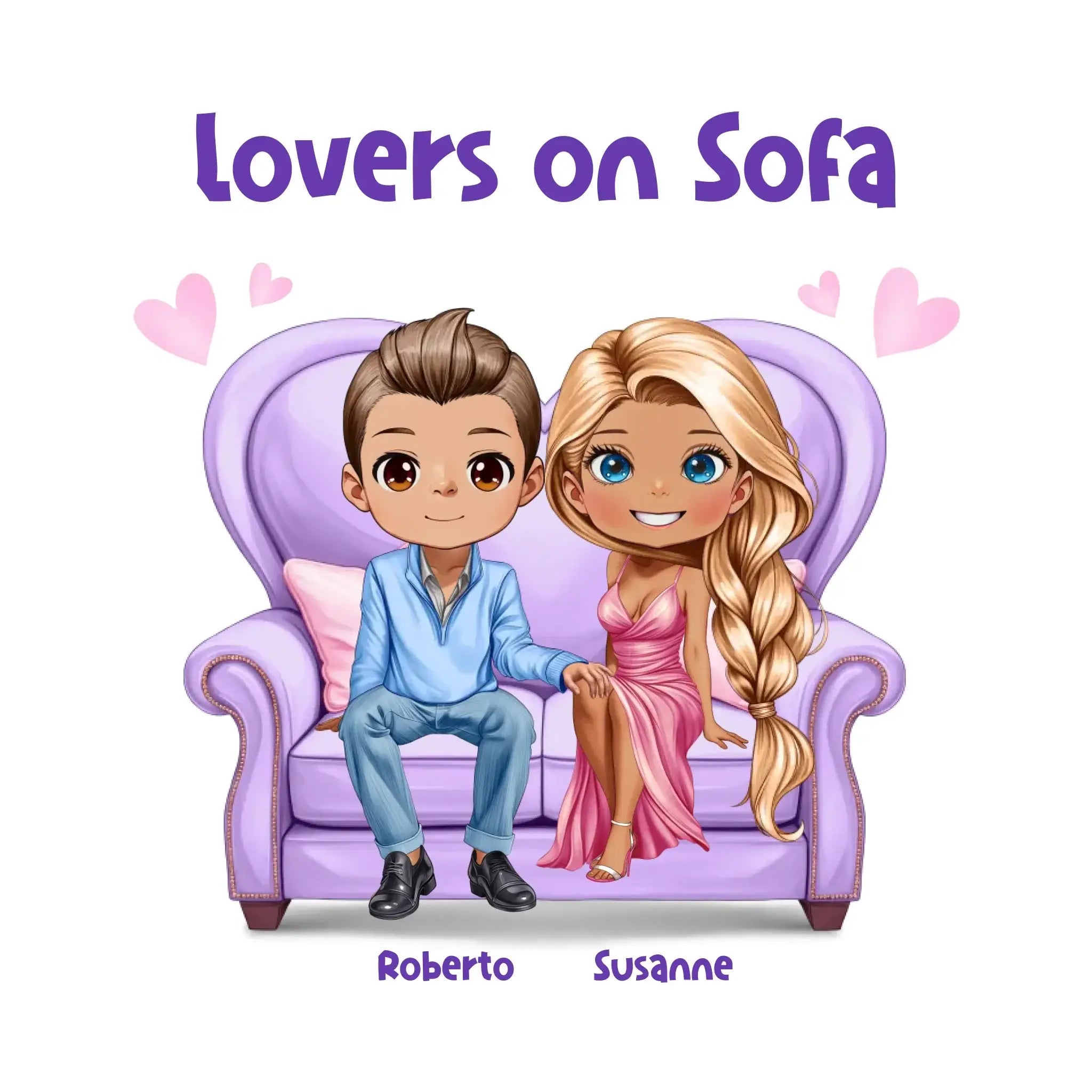 Paar-Design: Lovers on Sofa mit Geschlechtswahl • (2-4 personalisierbare Figuren) - Sticker 20x20 cm (ausgestanzt)