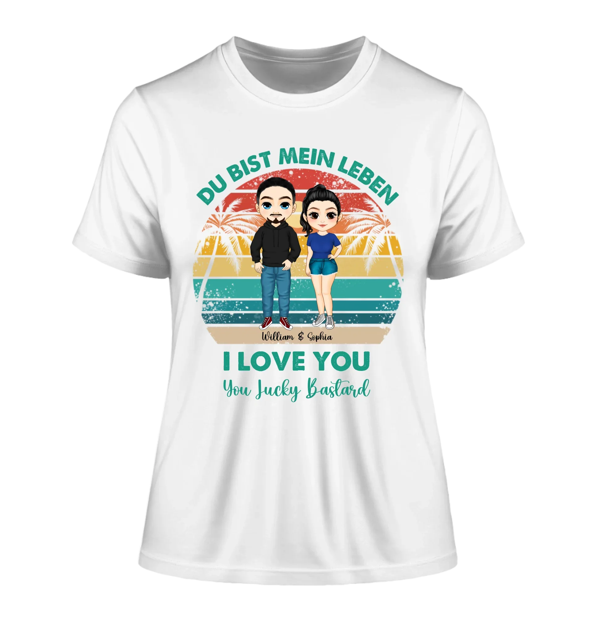 Paar-Design: Retro Palmen Couple (personalisierbare Figuren) - Damen T-Shirt (Fitted) • Bio / White / 2XL