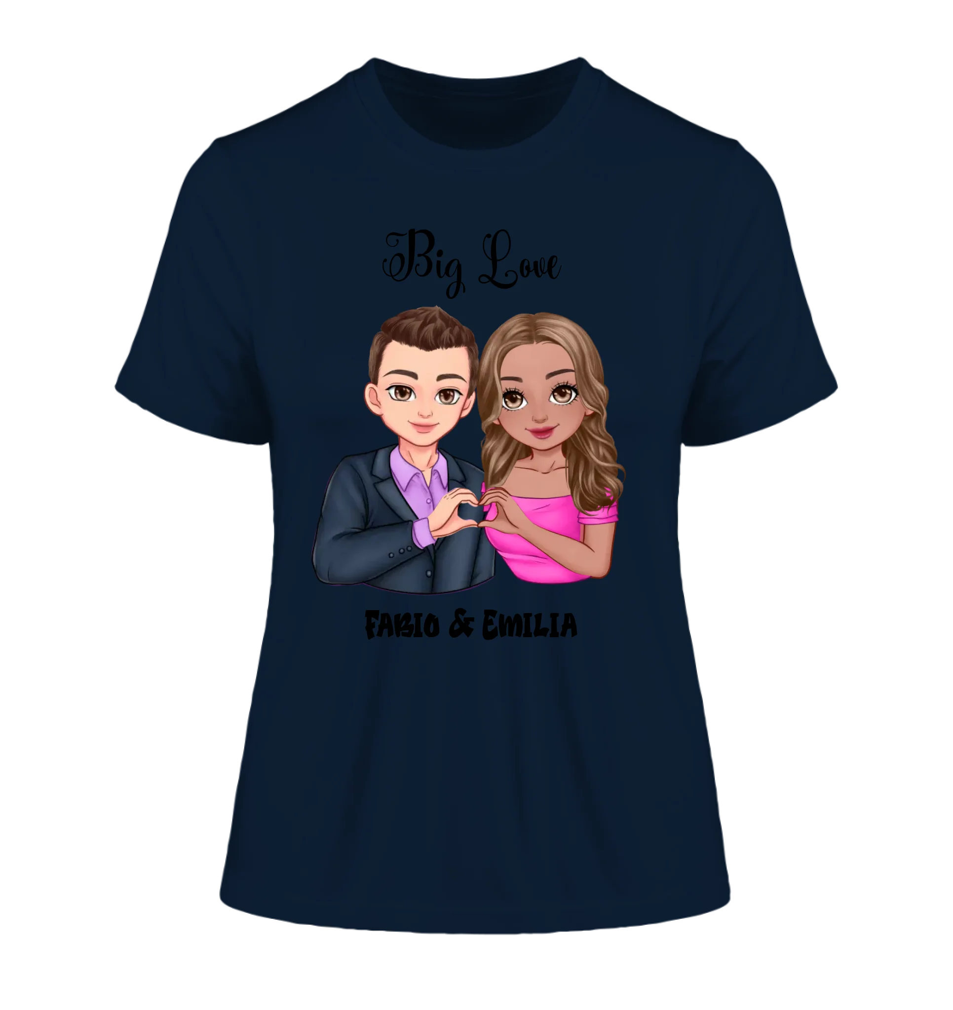 Paar-Design: Sweet Couple (personalisierbare Figuren) - Damen T-Shirt (Fitted) • Bio / French Navy / 2XL