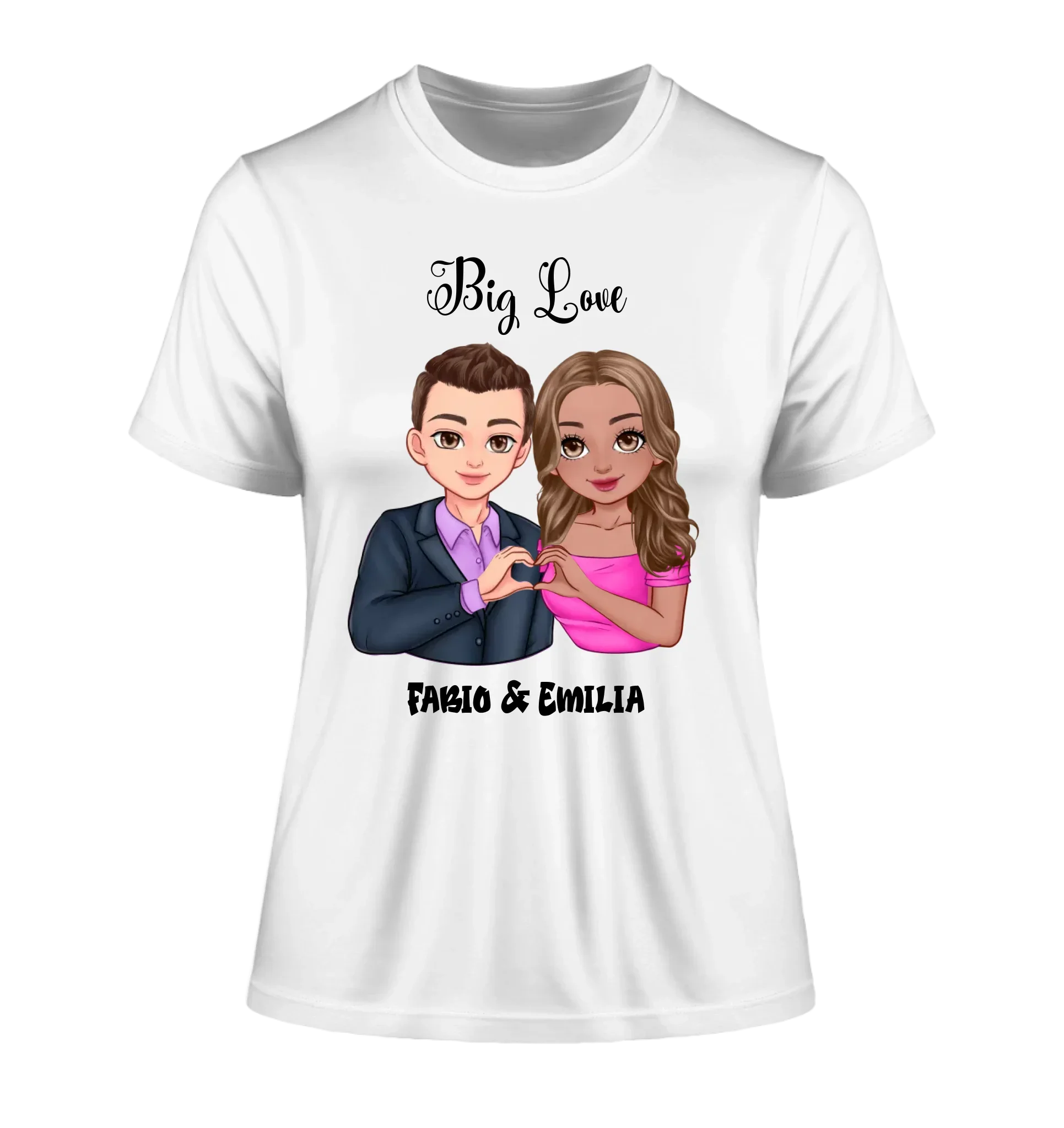 Paar-Design: Sweet Couple (personalisierbare Figuren) - Damen T-Shirt (Fitted) • Bio / White / 2XL - personalisierbare