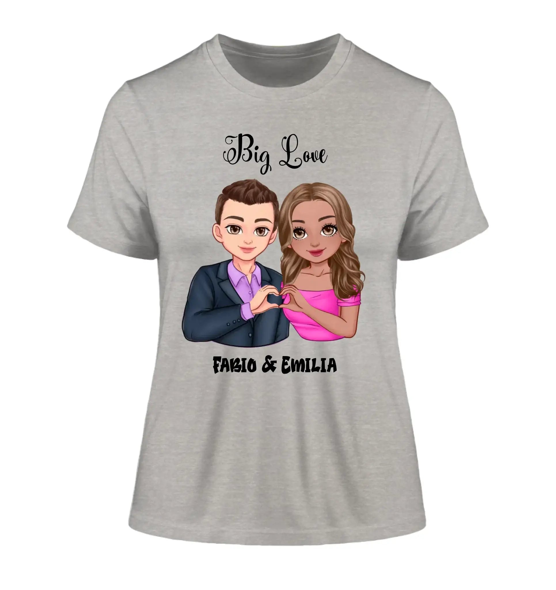 Paar-Design: Sweet Couple (personalisierbare Figuren) - Damen T-Shirt (Fitted) • Bio / Heather Grey / 2XL