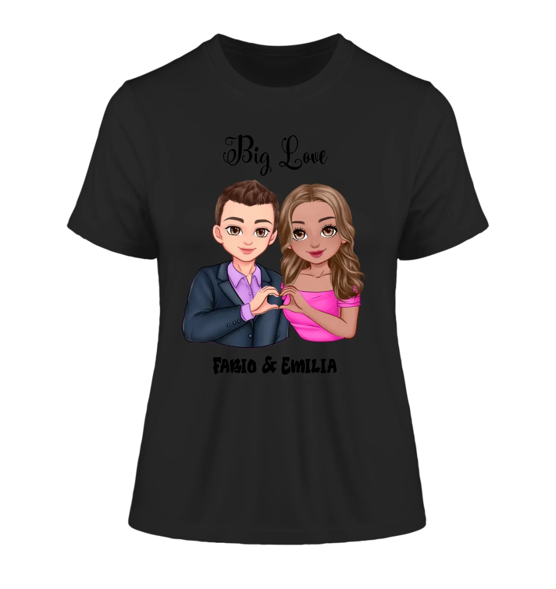 Paar-Design: Sweet Couple (personalisierbare Figuren) - Damen T-Shirt (Fitted) • Bio / Black / 2XL - personalisierbare