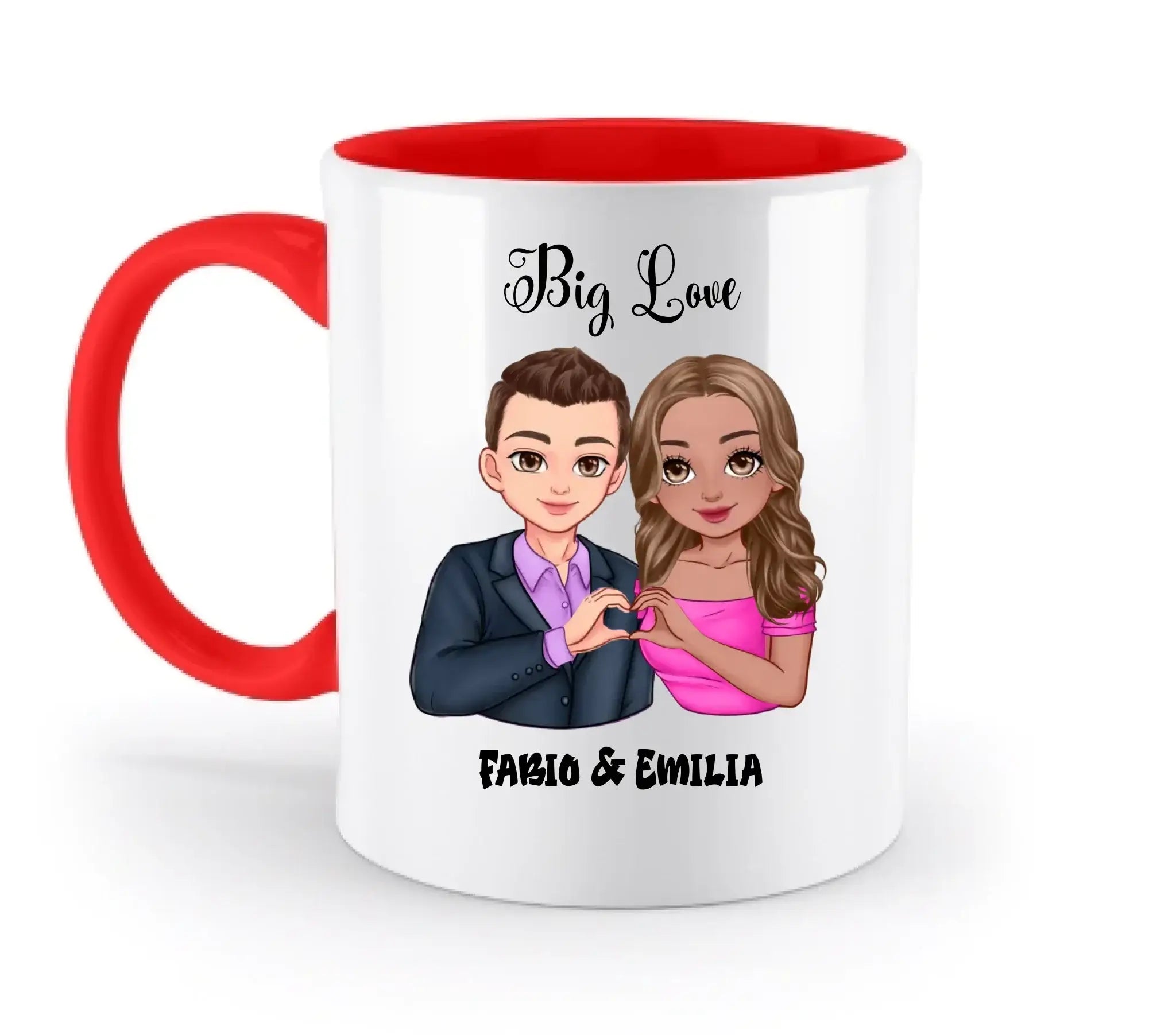 Paar-Design: Sweet Couple (personalisierbare Figuren) - Zweifarbige Tasse / Rubin-Red / 330ml - personalisierbare
