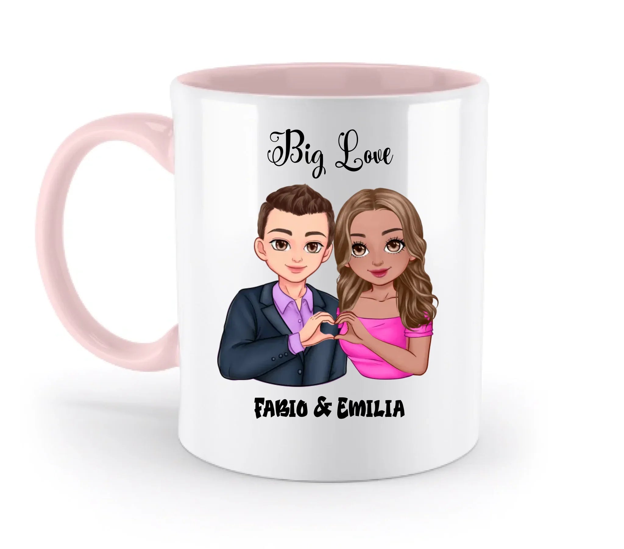 Paar-Design: Sweet Couple (personalisierbare Figuren) - Zweifarbige Tasse / Powder-Pink / 330ml - personalisierbare