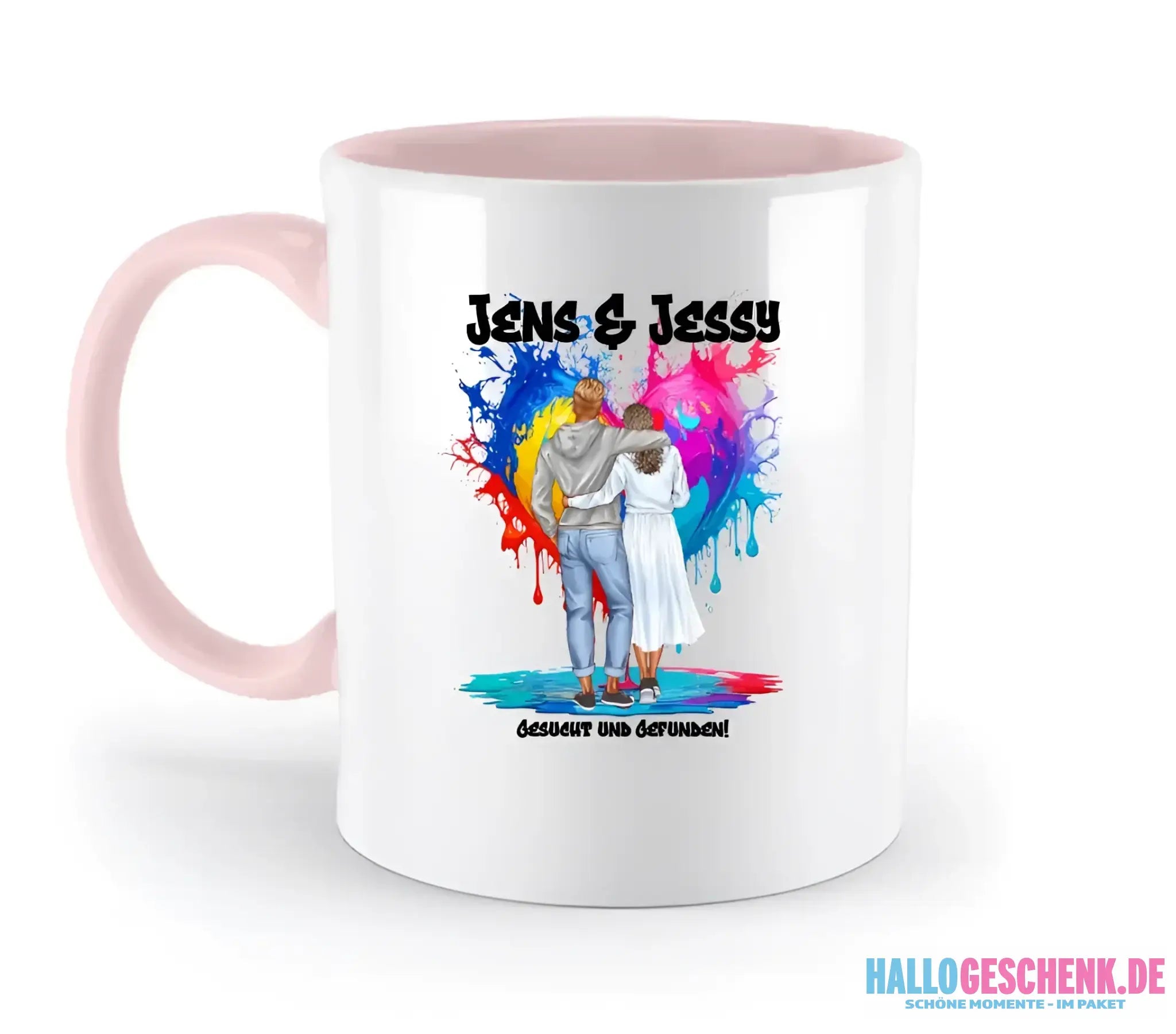 Paar Designer Fashion-Look, personalisierbar: Zweifarbige Tasse 330ml mit farbigem Innendruck