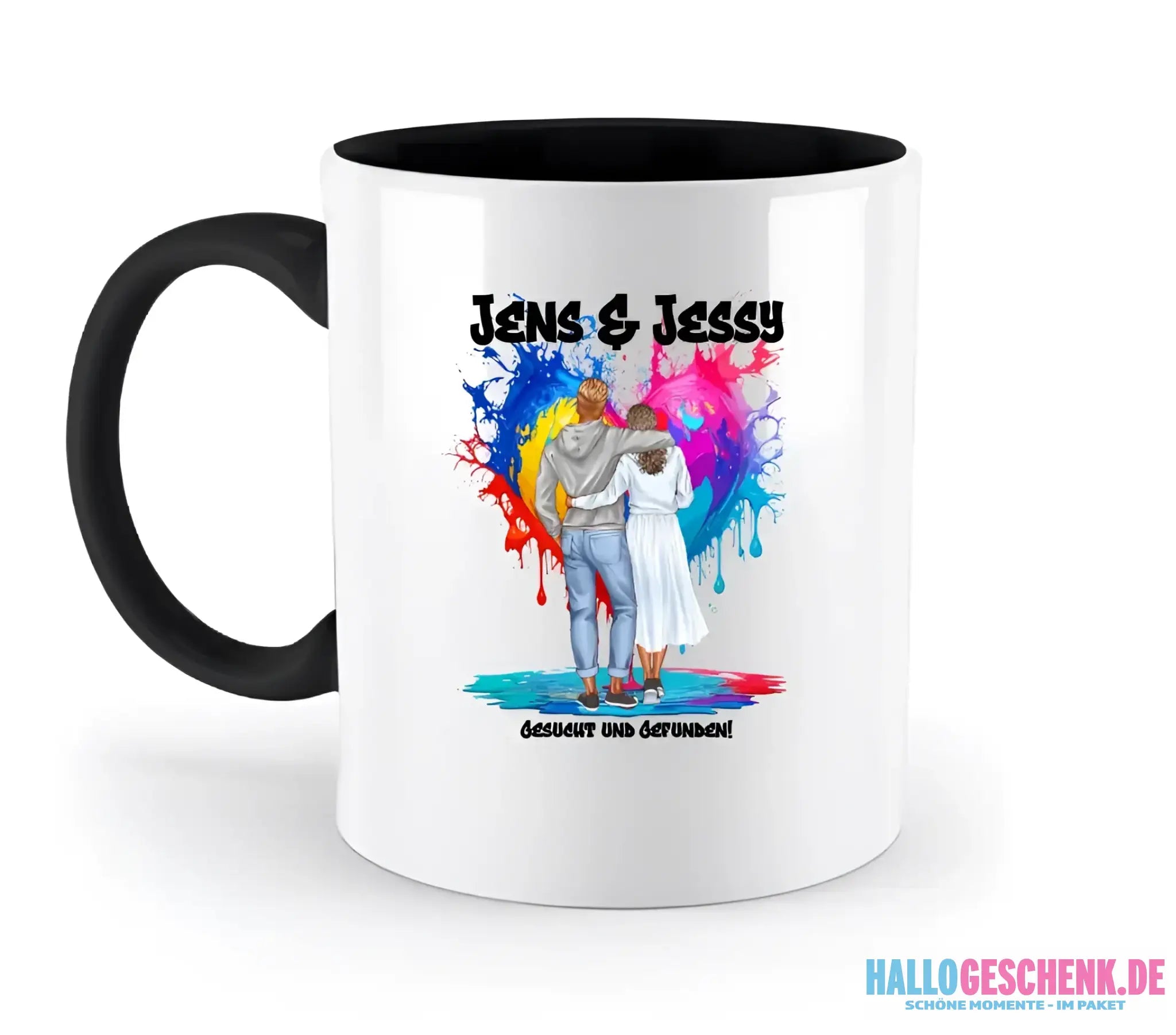 Paar Designer Fashion-Look, personalisierbar: Zweifarbige Tasse 330ml mit farbigem Innendruck