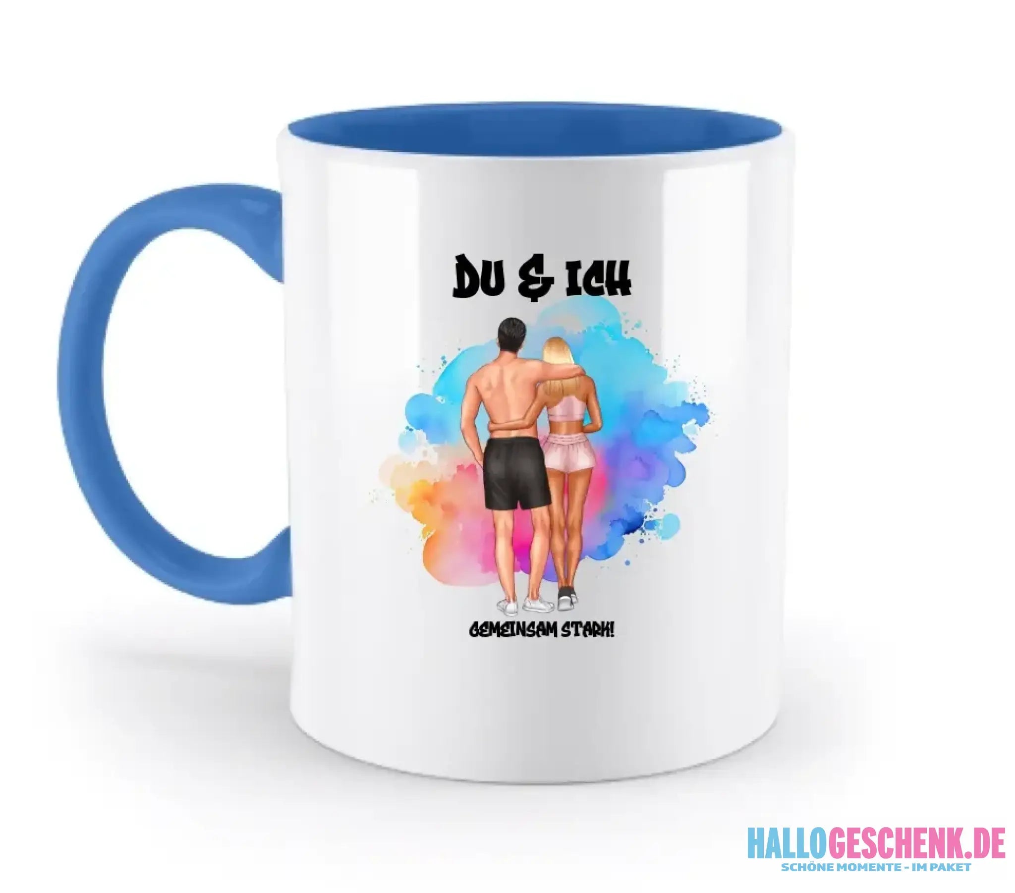 Paar Designer Fitness Couple, personalisierbar: Zweifarbige Tasse 330ml mit farbigem Innendruck