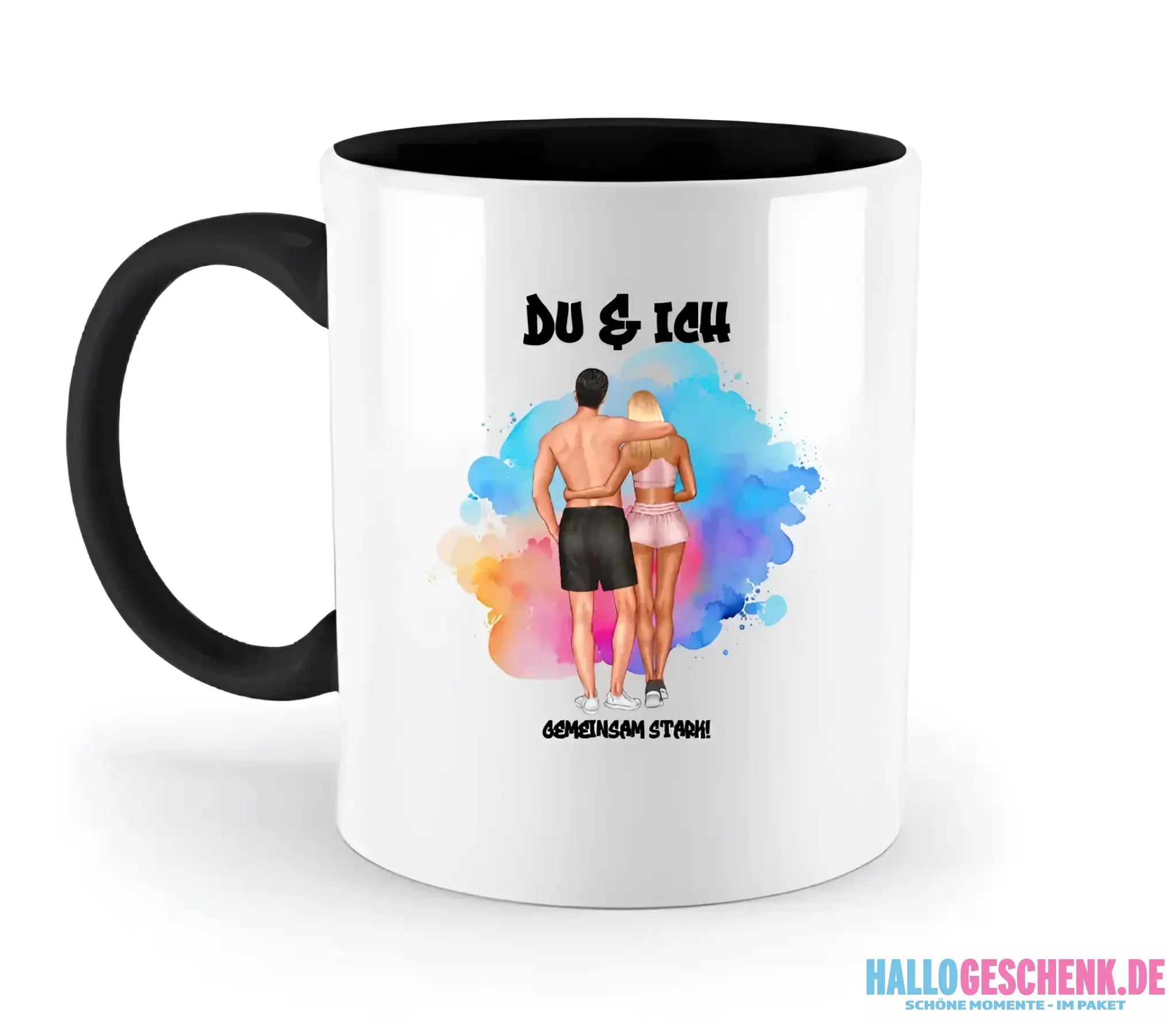 Paar Designer Fitness Couple, personalisierbar: Zweifarbige Tasse 330ml mit farbigem Innendruck