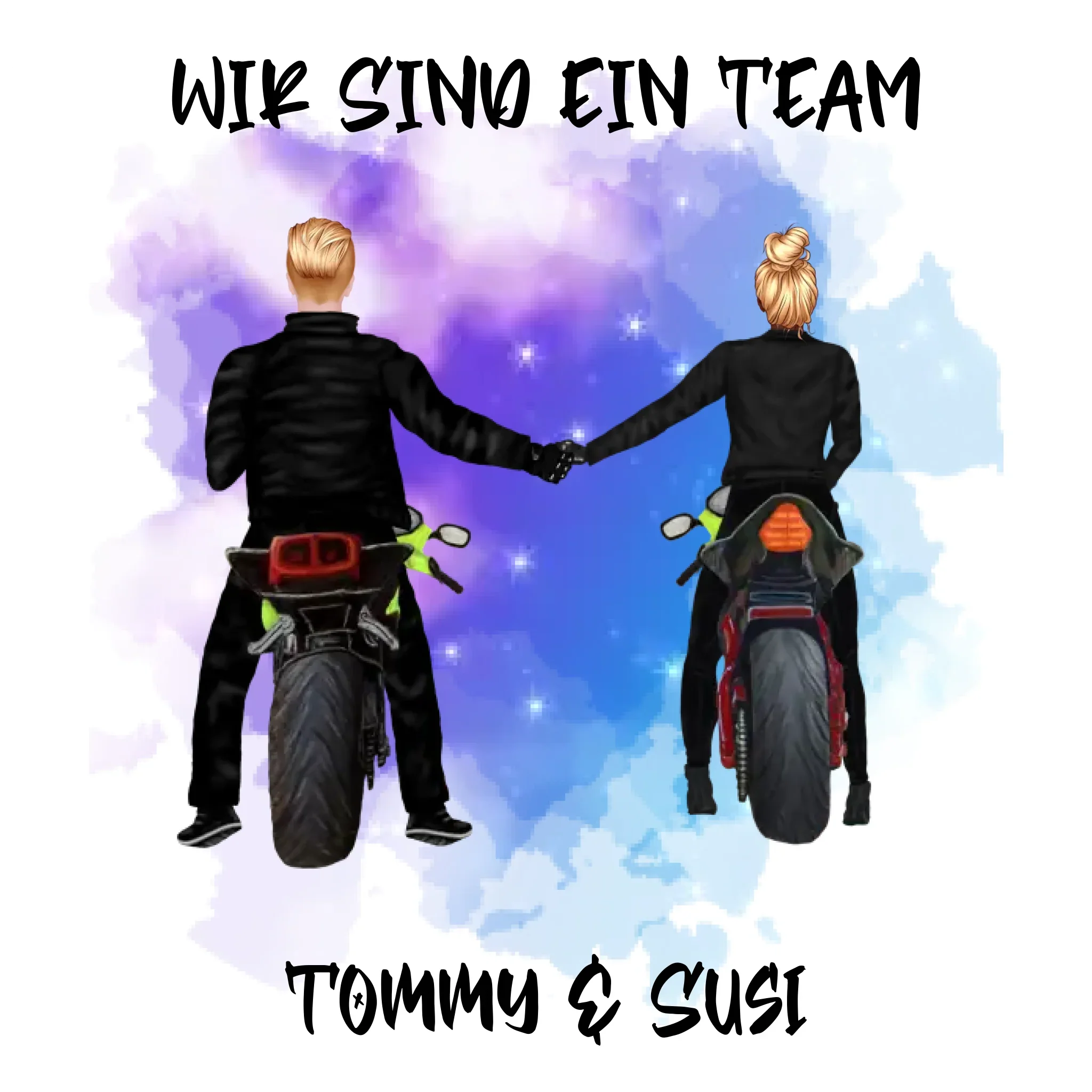 Paar-Designer: Motorrad Couple • mehrere Artikel • ’Statement-Collection’ • Wunschtext • personalisierte Figuren