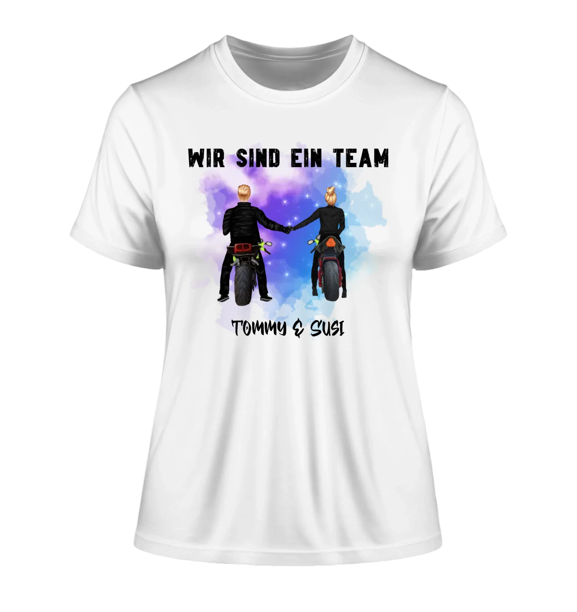 Paar mit Motorrad Couple • 4 Motive verfügbar • (personalisierbare Figuren) - Damen T-Shirt (Fitted) • Bio / White