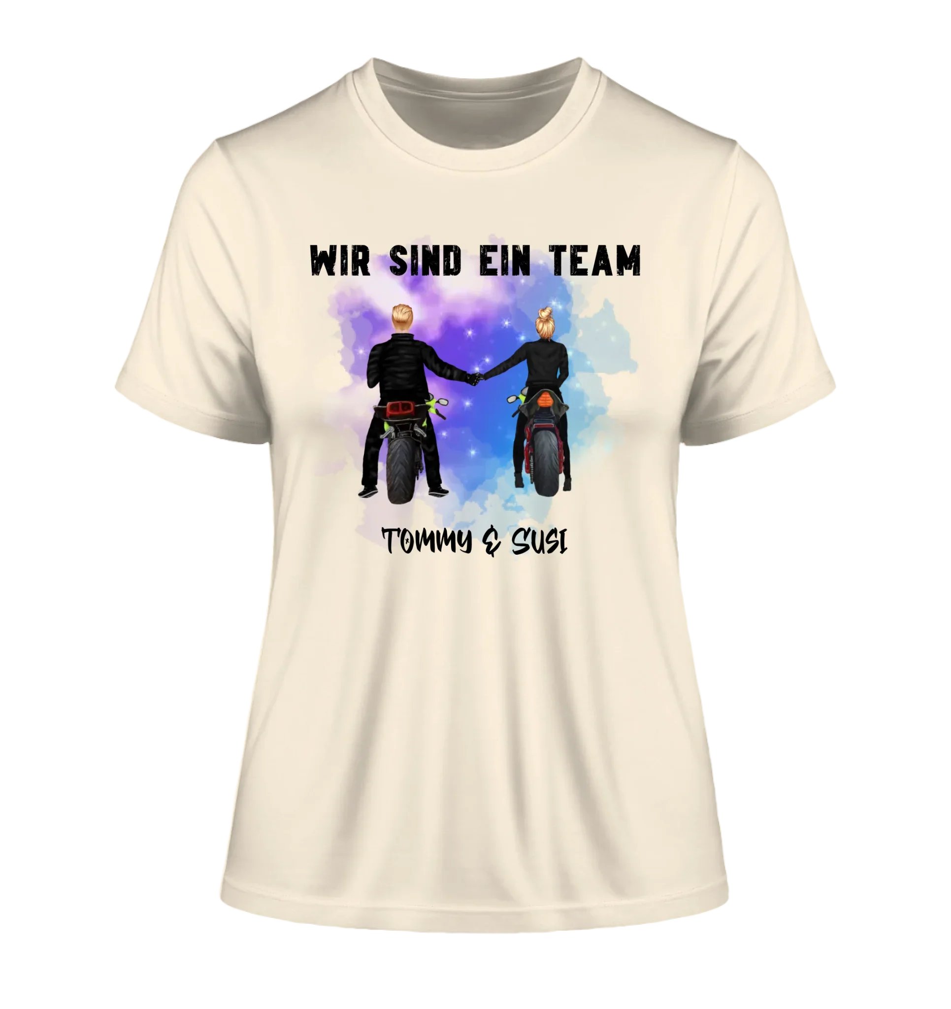 Paar mit Motorrad Couple • 4 Motive verfügbar • (personalisierbare Figuren) - Damen T-Shirt (Fitted) • Bio / Natural