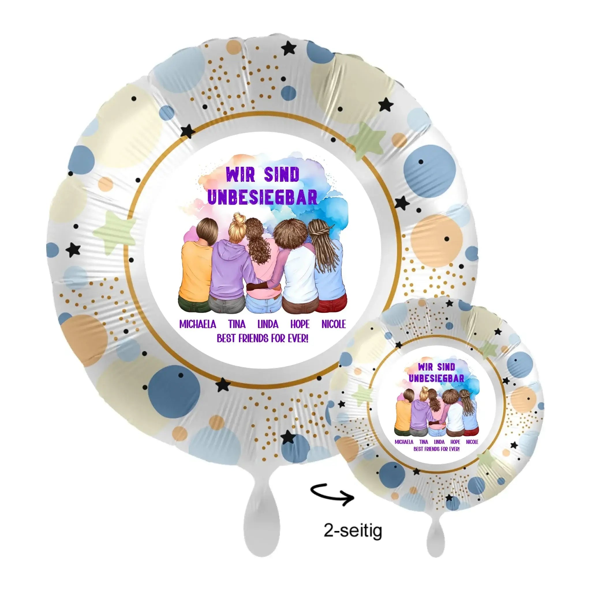 Personalisierbar: Gestalte 2-5 Freundinnen • 43cm Luftballon - Luftballons • personalisiert / Rund Pastel Stars