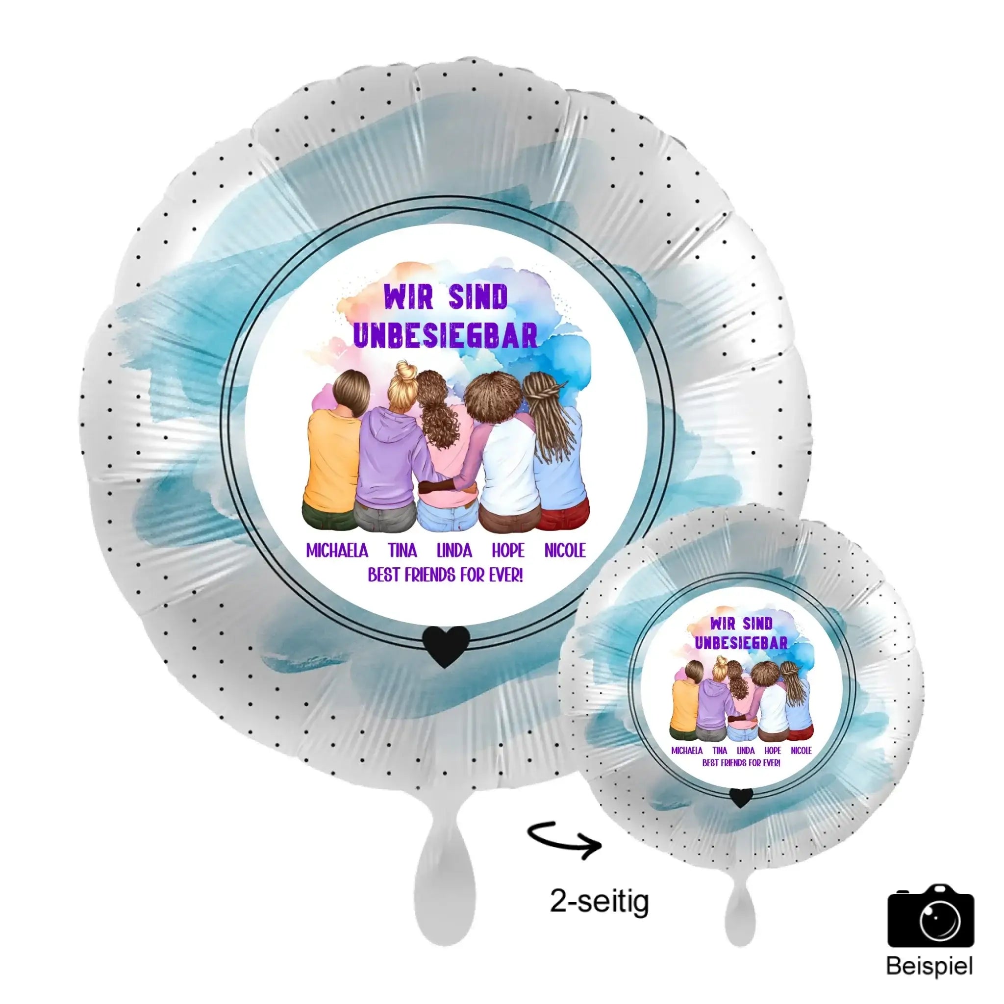 Personalisierbar: Gestalte 2-5 Freundinnen • 43cm Luftballon - Luftballons • personalisiert / Rund Blue Brush