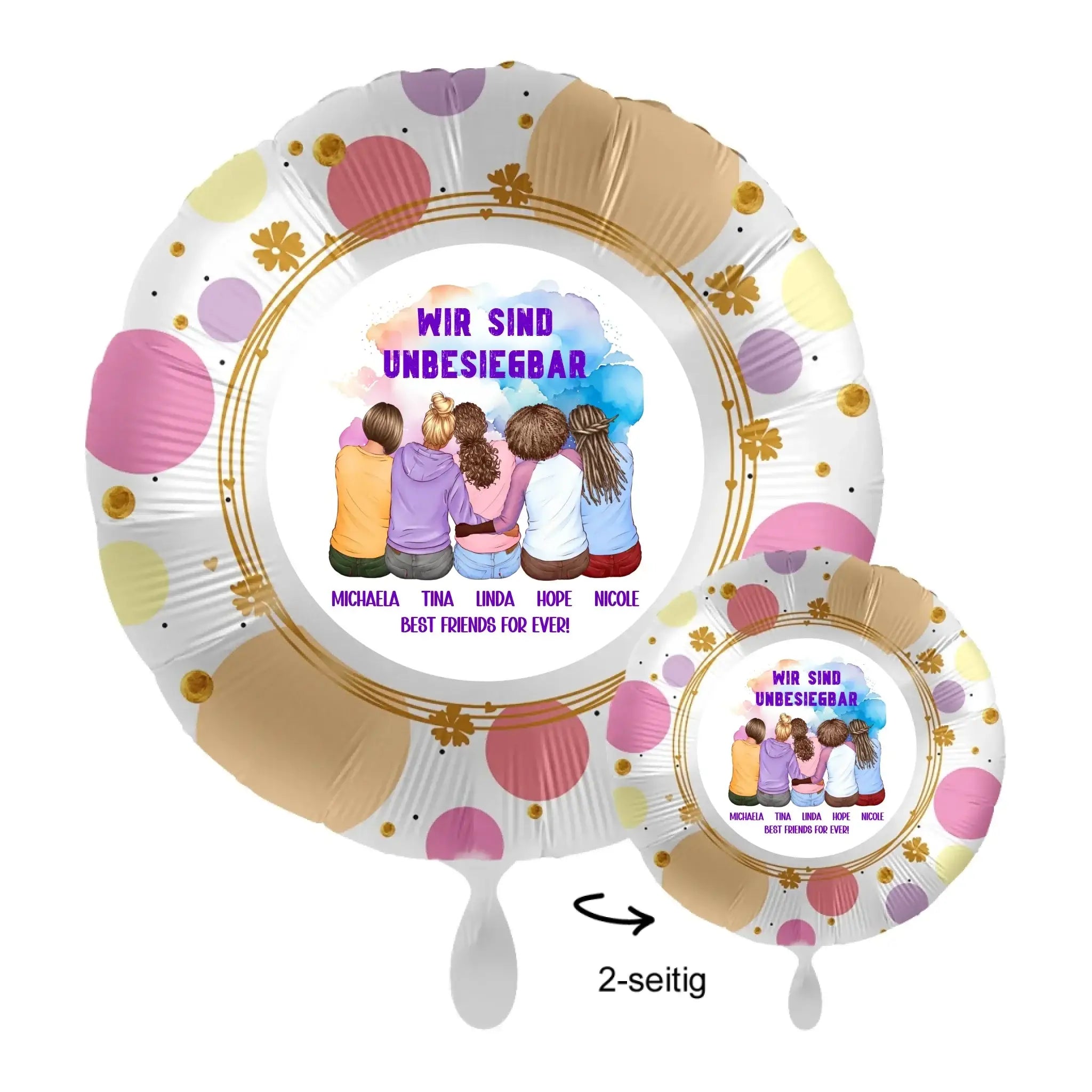 Bunter personalisierbarer 43cm folienballon mit 5 freunden wir sind unbesiegbar und ihren namen drauf