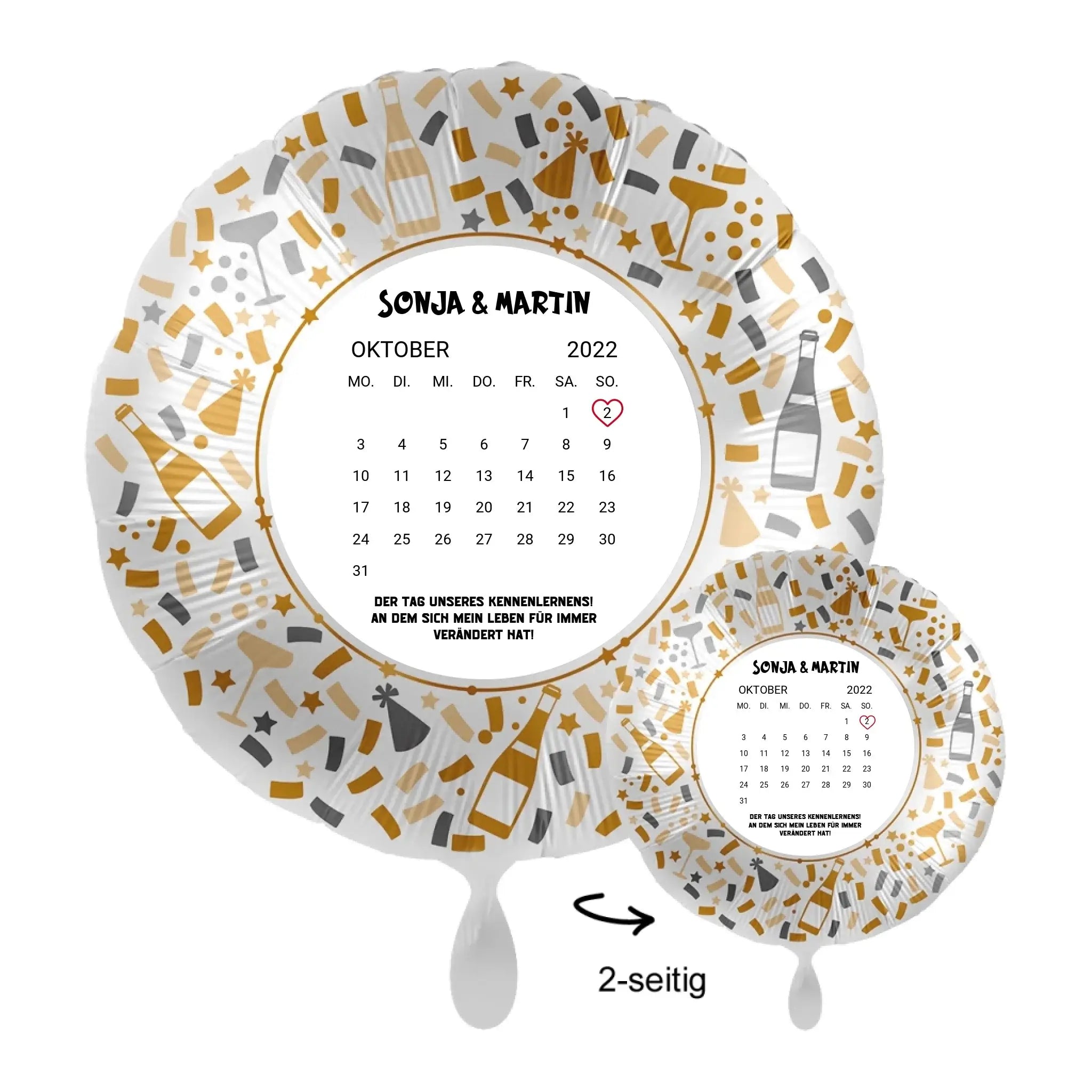Personalisierbar kalender luftballon 43cm gold und silber champagner folienballon mit oktober 2022 kalenderprint