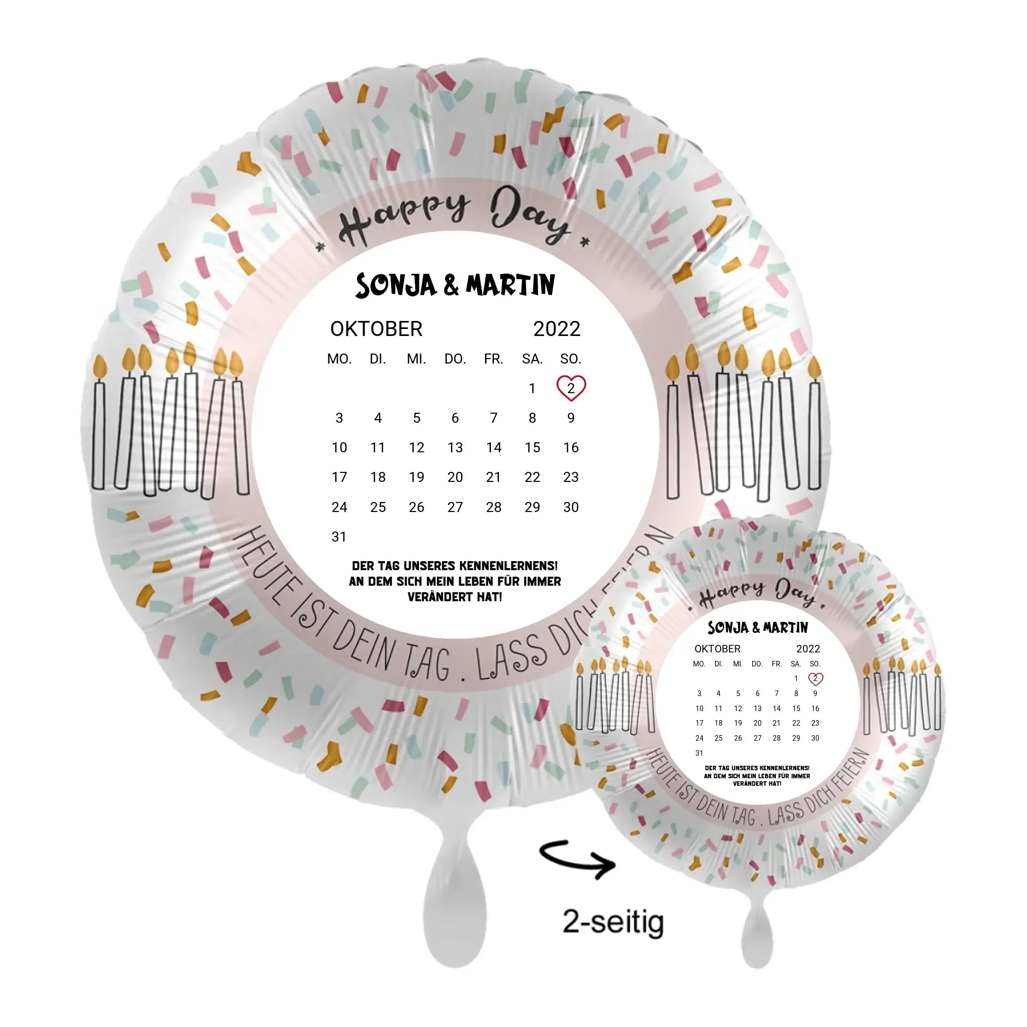 Personalisierbarer 43cm weißer folie luftballon in kuchenform mit oktober 2022 kalender und happy day text