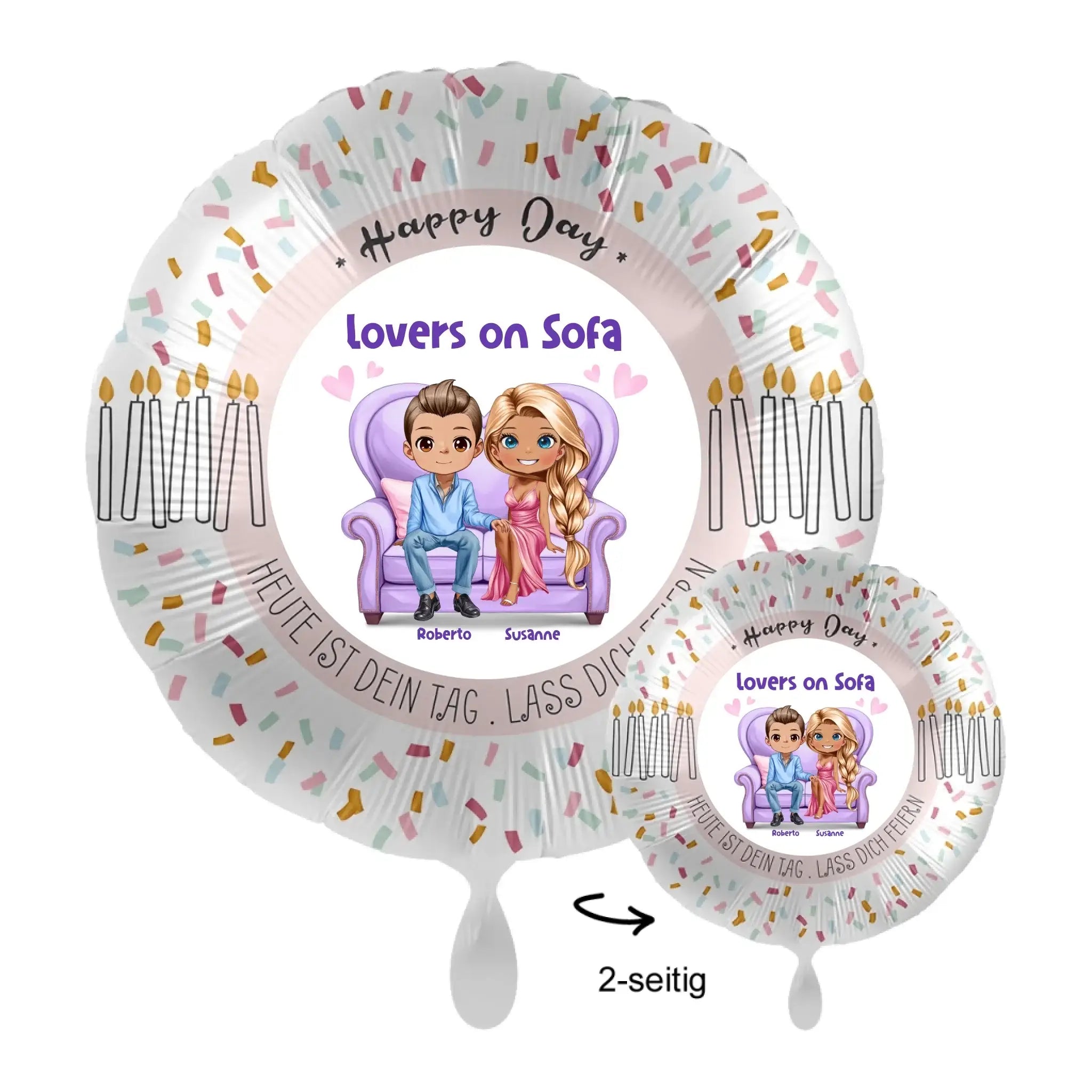 Personalisierbar: Lovers on Sofa • 43cm Luftballon - Luftballons • personalisiert / Rund Birthday / personalisierte