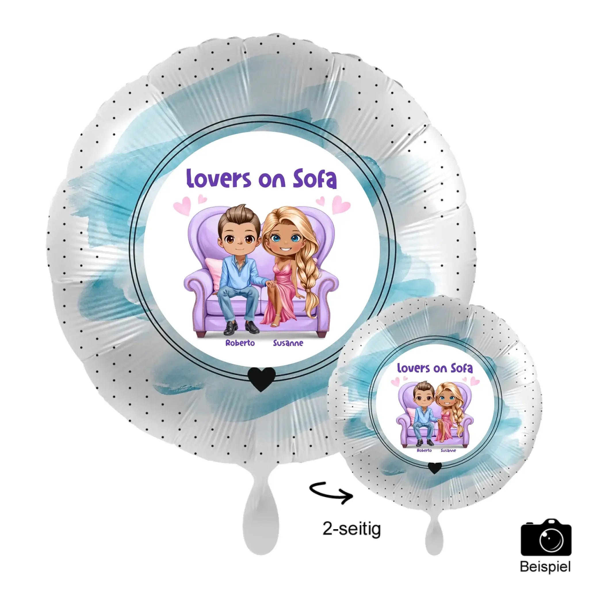 Personalisierbar: Lovers on Sofa • 43cm Luftballon - Luftballons • personalisiert / Rund Blue Brush / personalisierte