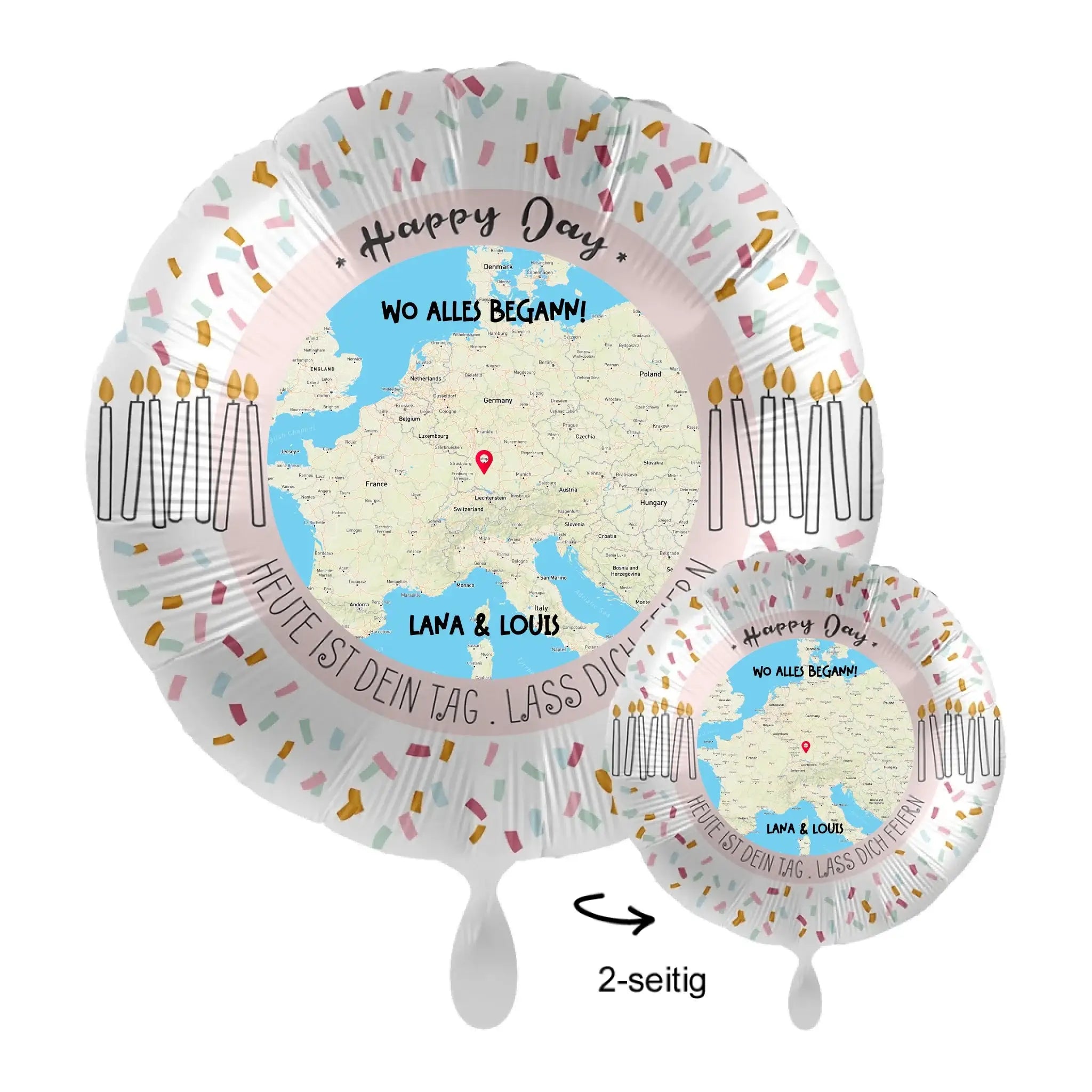 Personalisierbar: Maps • Straßenkarte mit Zoom • 43cm Luftballon - Luftballons • personalisiert / Rund Birthday