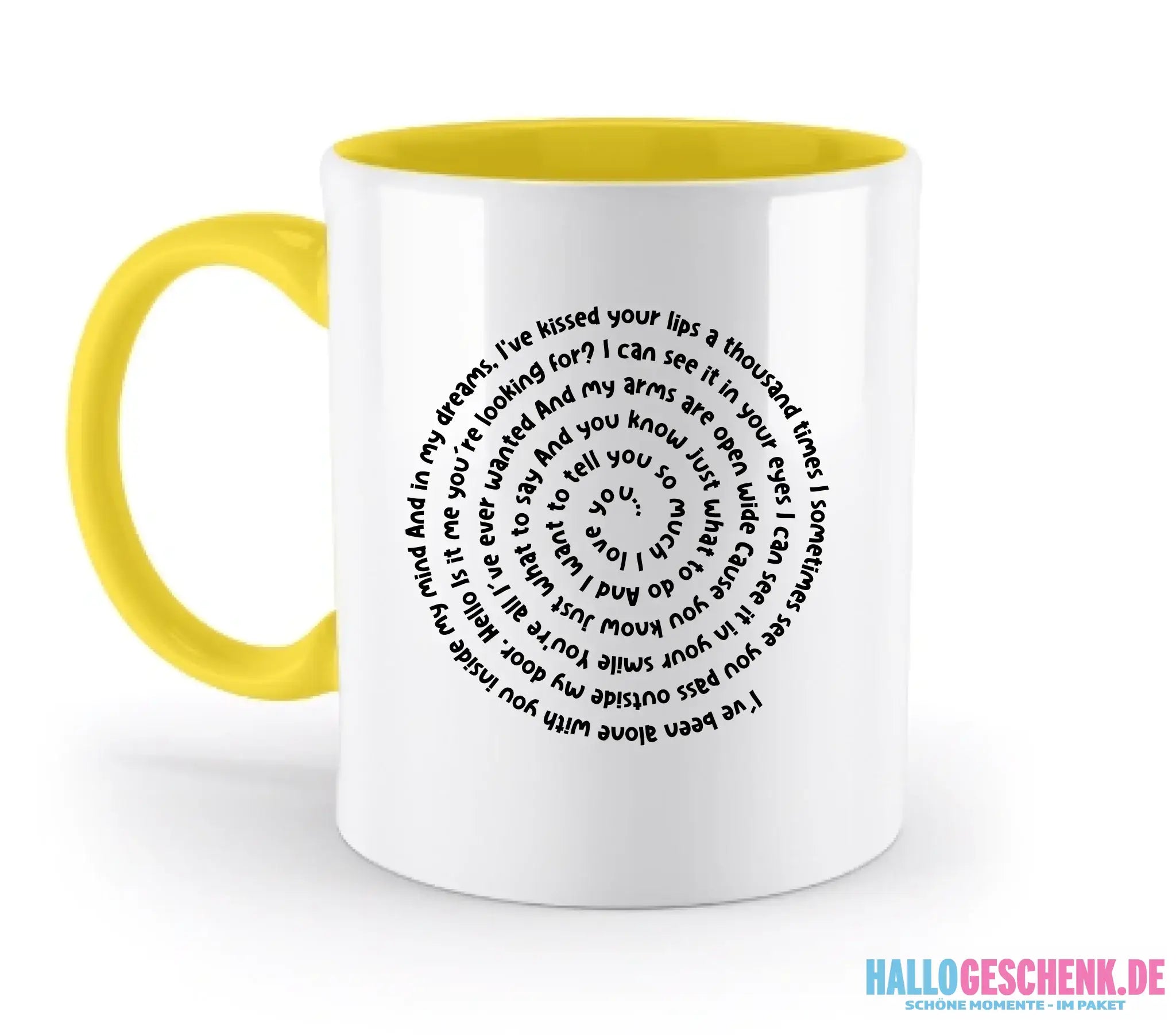 Personalisierbar: Spotify Songtext oder Wunschtext • Spiraltext • zweifarbige Tasse (spülmaschinenfest) - zweifarbige