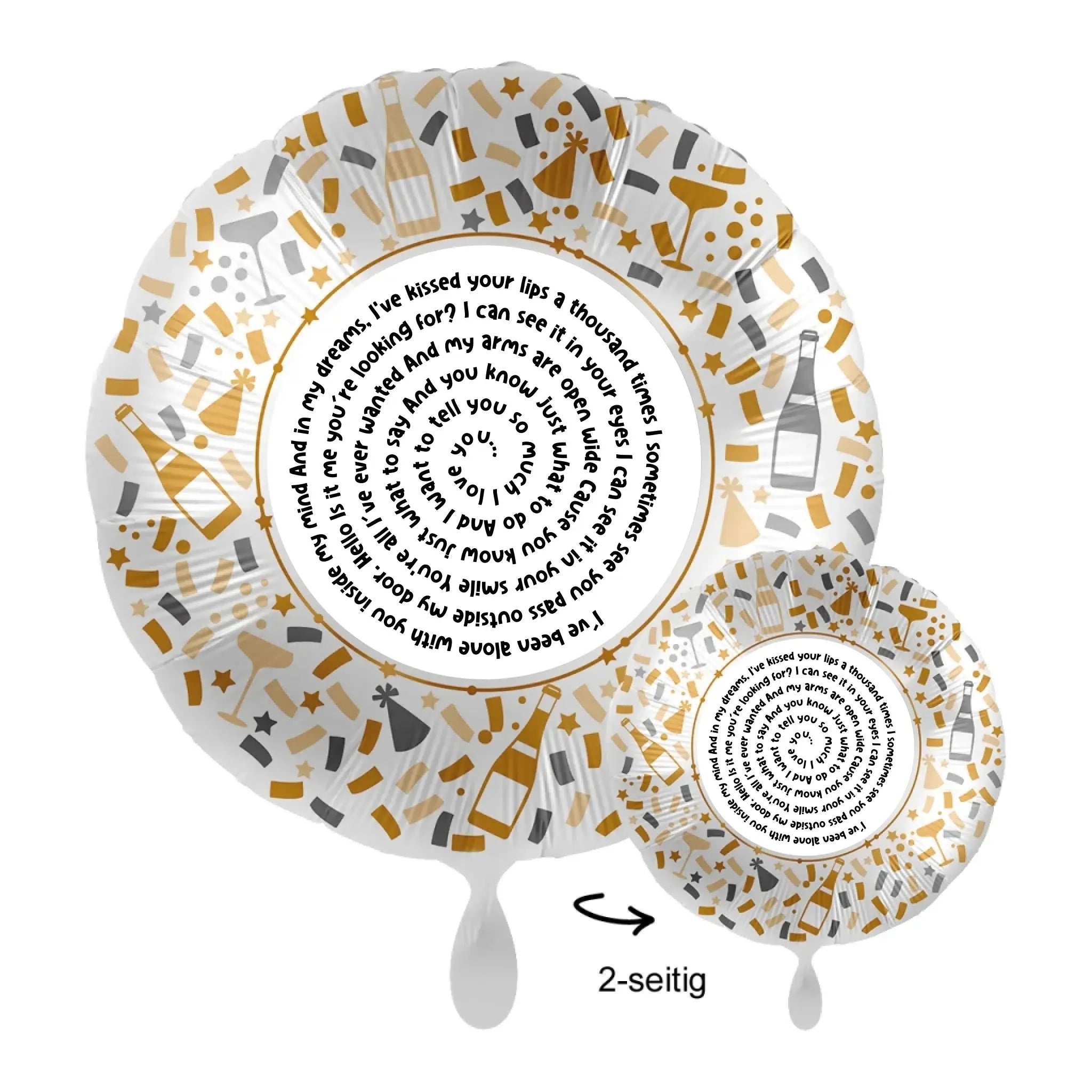 Personalisierbarer 43cm luftballon aus gold und silber mit konfetti muster und romantischem spotify songtext