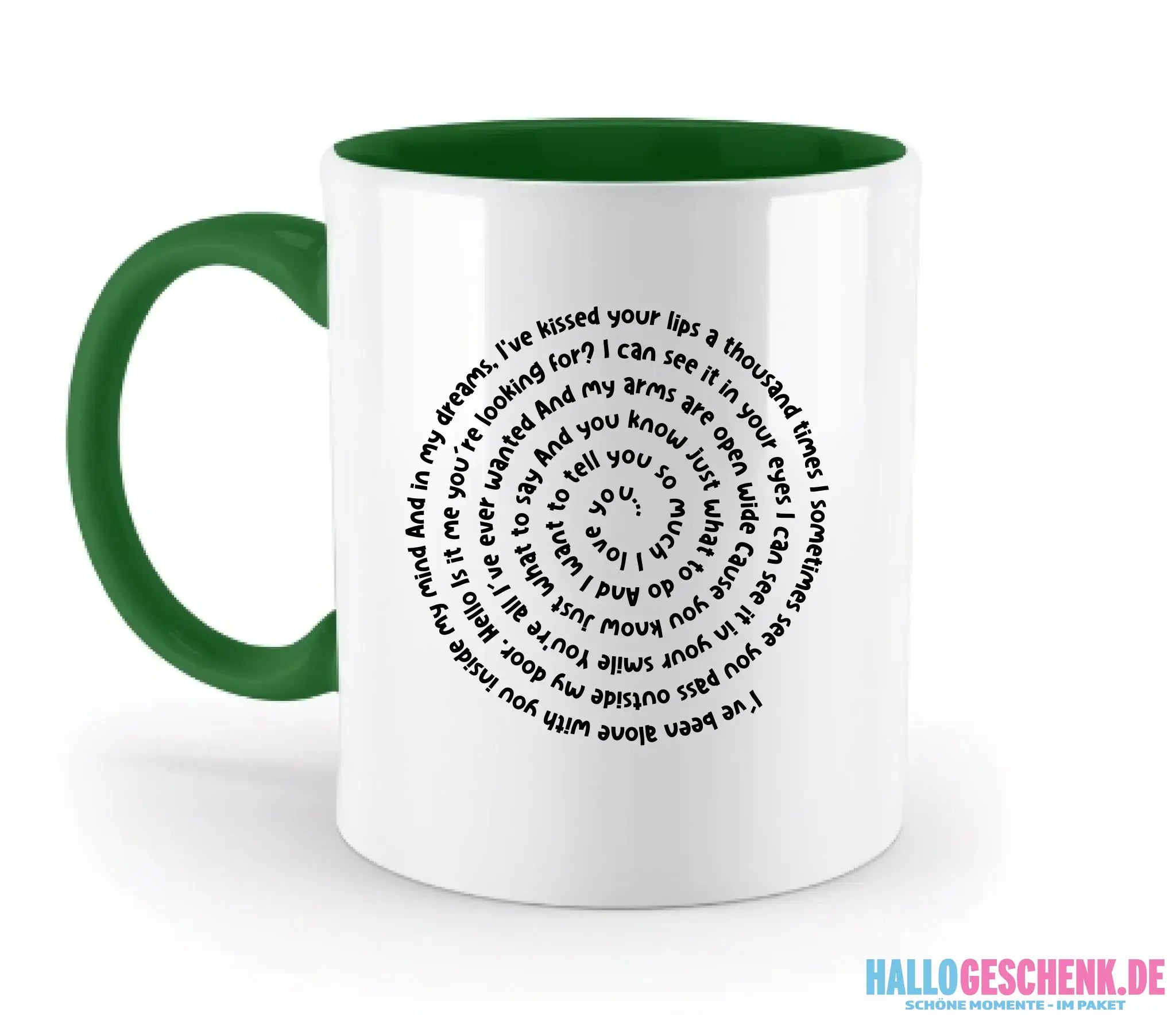 Personalisierbar: Spotify Songtext oder Wunschtext • Spiraltext • zweifarbige Tasse (spülmaschinenfest) - zweifarbige
