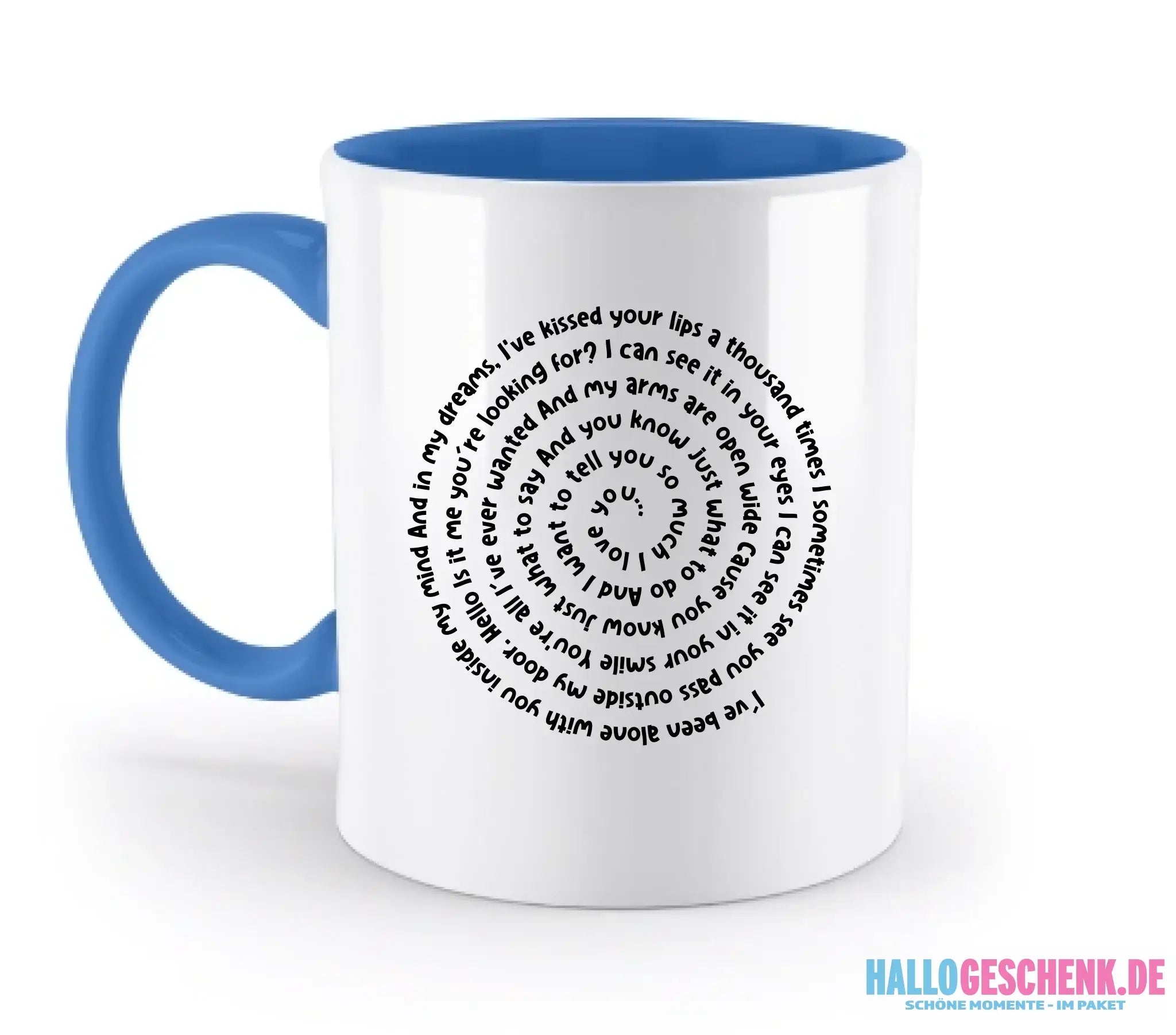 Personalisierbar: Spotify Songtext oder Wunschtext • Spiraltext • zweifarbige Tasse (spülmaschinenfest) - zweifarbige