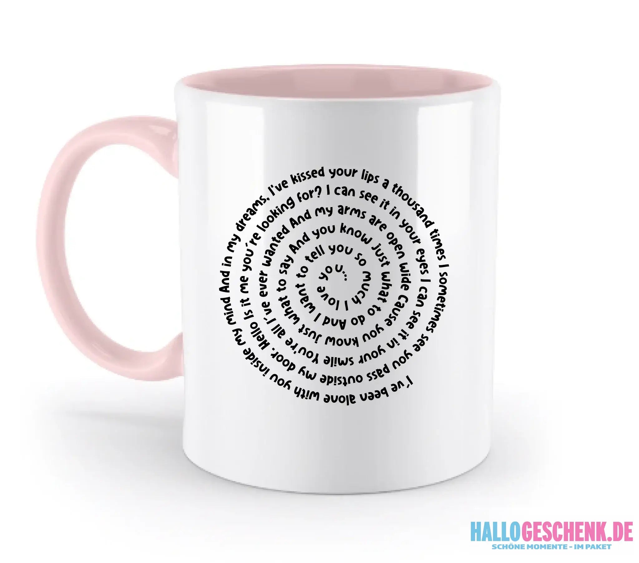 Personalisierbar: Spotify Songtext oder Wunschtext • Spiraltext • zweifarbige Tasse (spülmaschinenfest) - zweifarbige