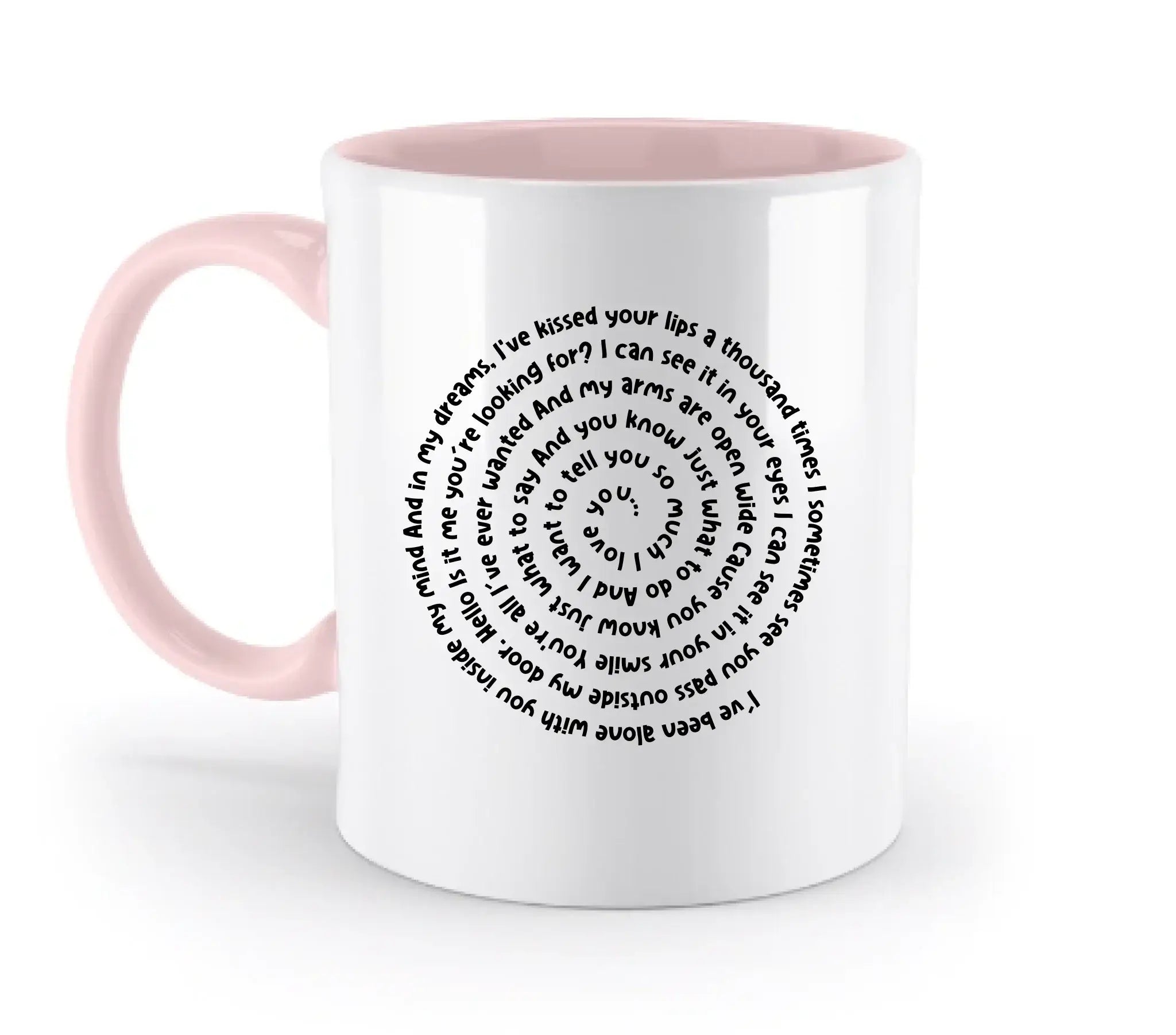 Personalisierbar: Spotify Songtext oder Wunschtext • Spiraltext • zweifarbige Tasse (spülmaschinenfest) - zweifarbige