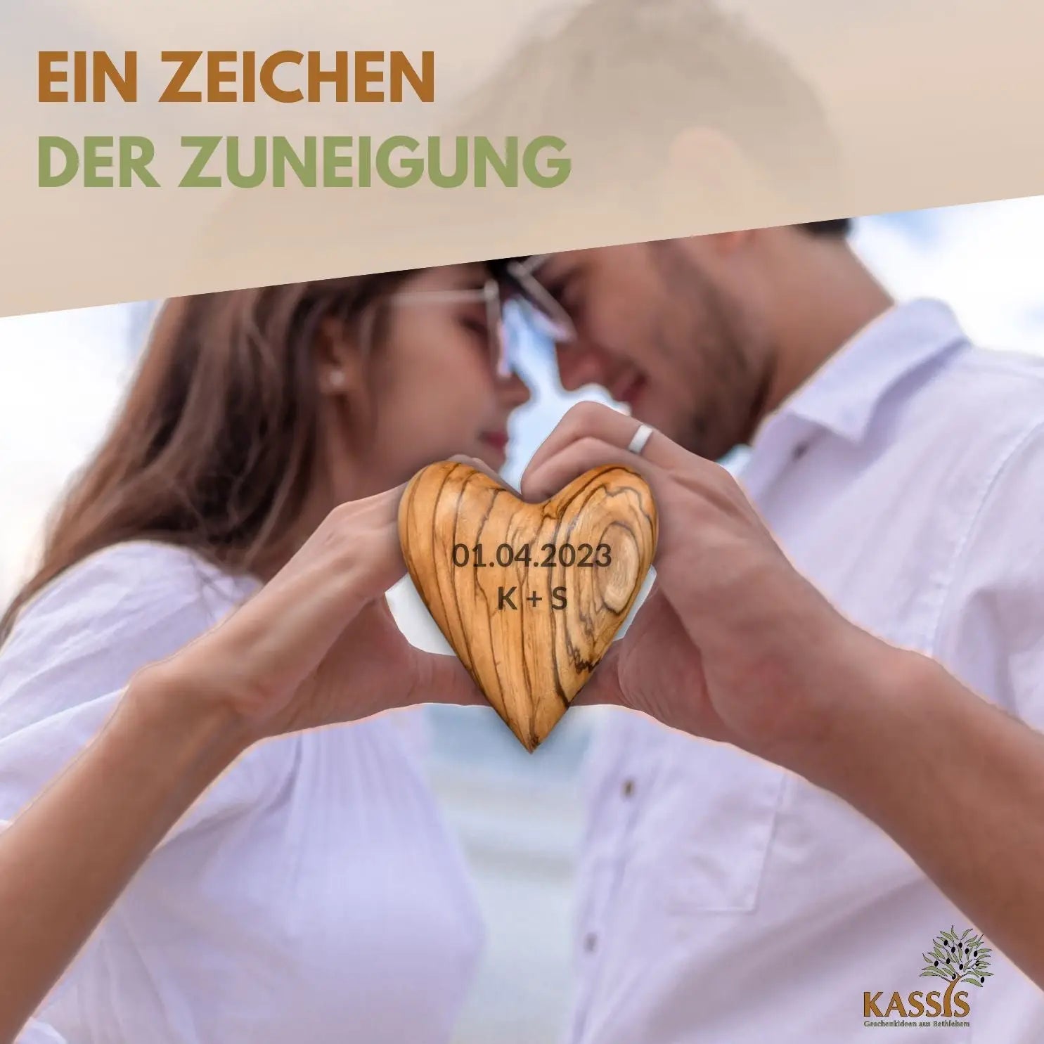 Personalisiertes Olivenholz Herz Handschmeichler mit Gravur - Herz