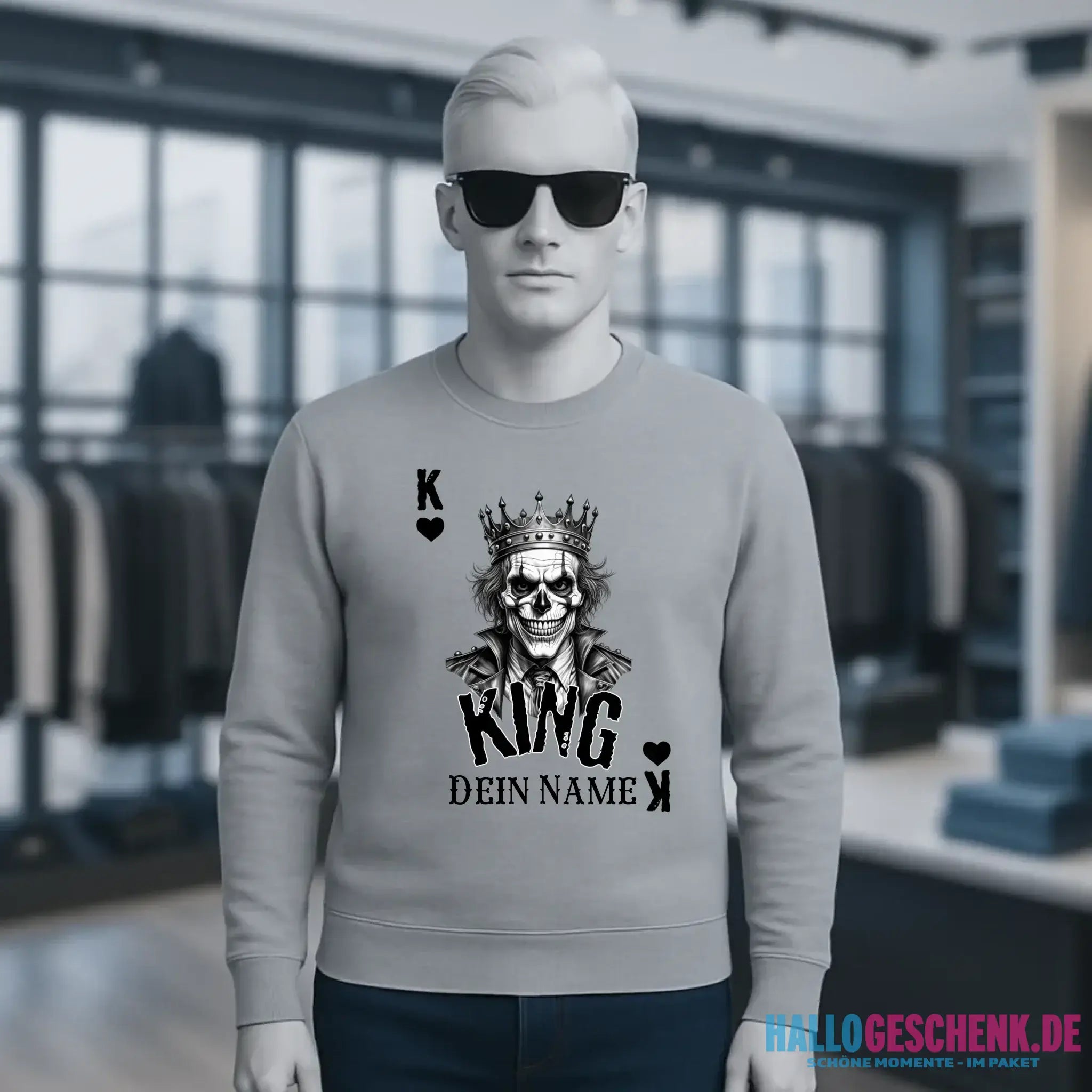 Poker King + dein Name • Unisex Sweatshirt Bio-Baumwolle in 4 Farben XS-3XL • personalisiert