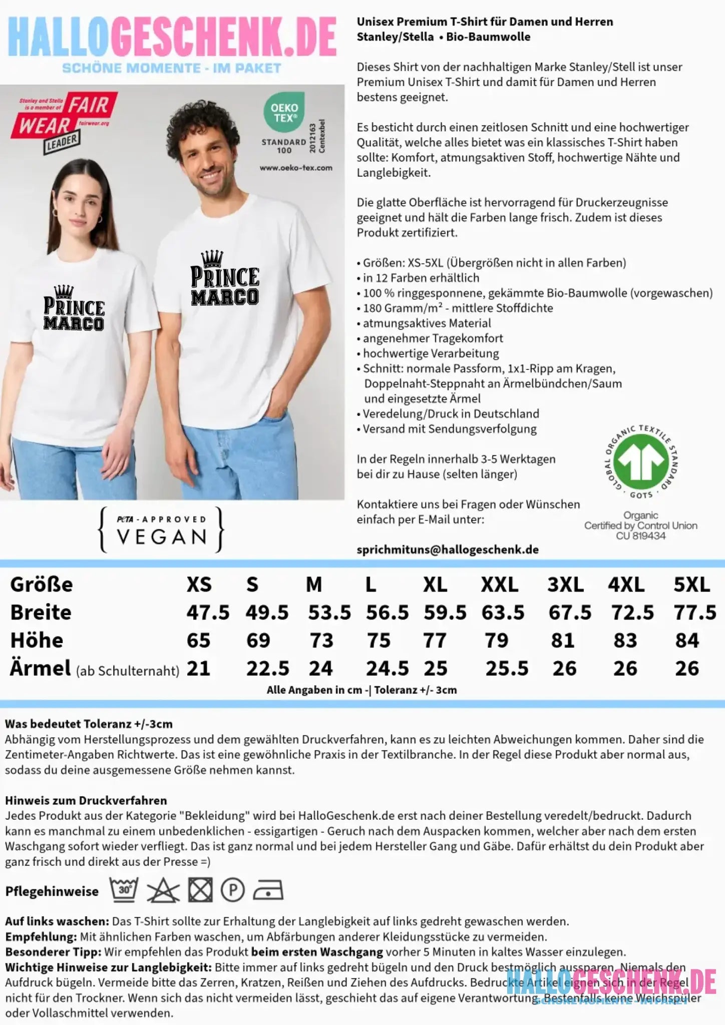 PRINCE + WUNSCHNAME • Unisex Premium T-Shirt XS-5XL aus Bio-Baumwolle für Damen & Herren • Exklusivdesign • personalisiert