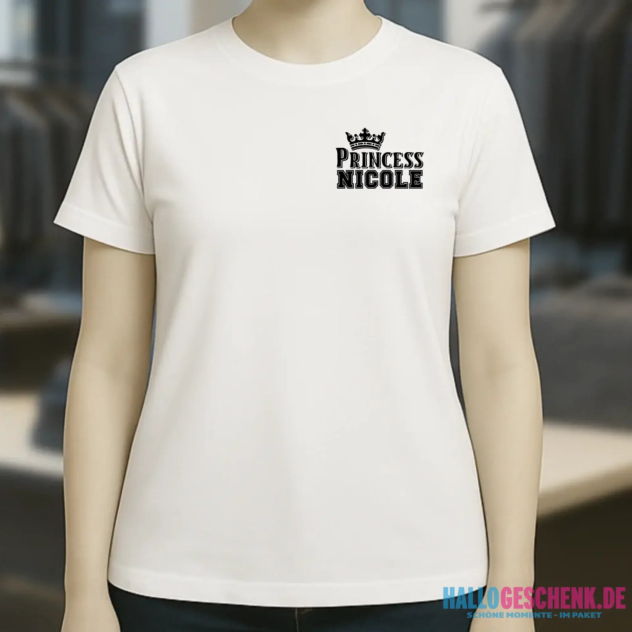 PRINCESS + WUNSCHNAME • Ladies Premium T-Shirt XS-2XL aus Bio-Baumwolle für Damen • Exklusivdesign • personalisiert • Brustdruck