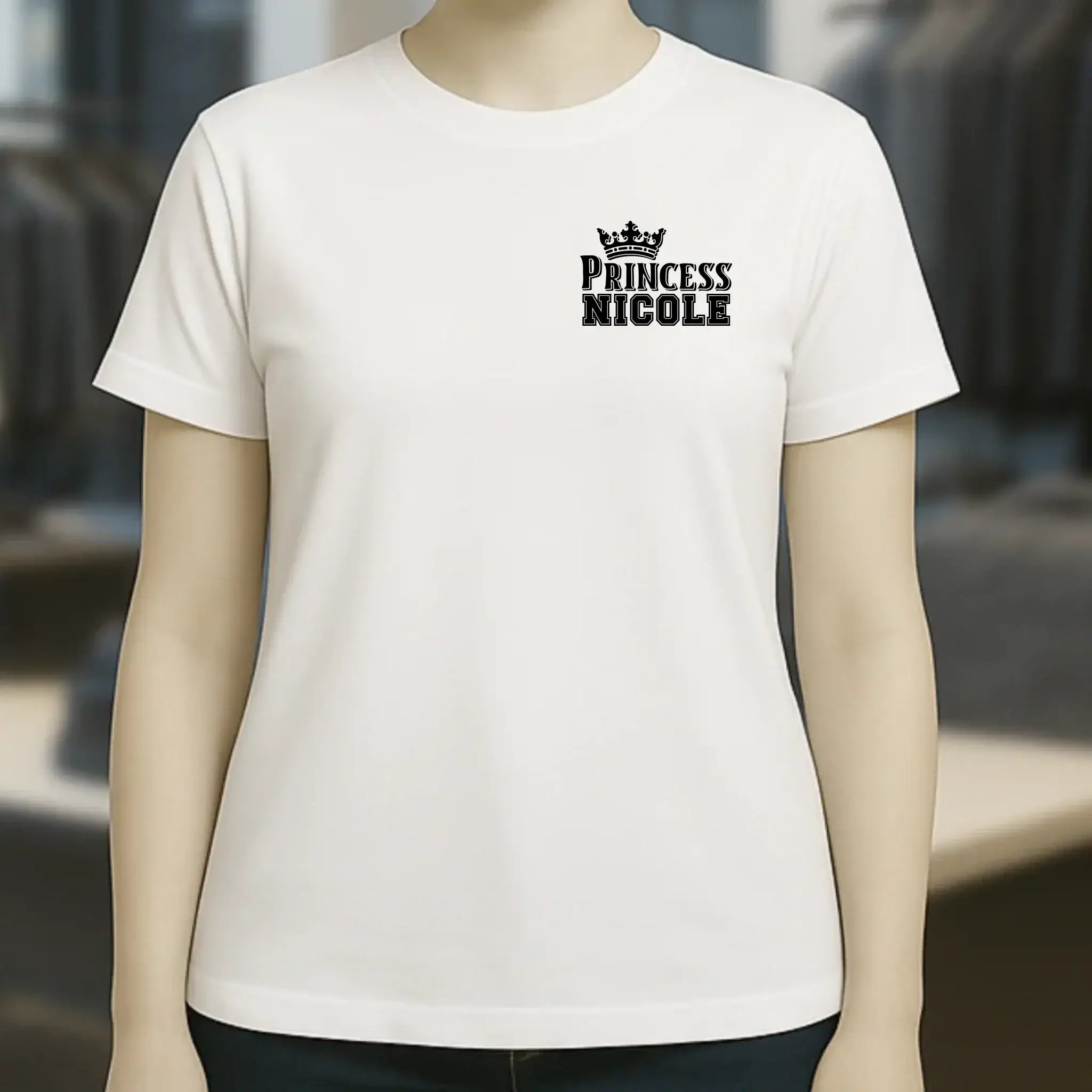 PRINCESS + WUNSCHNAME • Ladies Premium T-Shirt XS-2XL aus Bio-Baumwolle für Damen • Exklusivdesign • personalisiert • Brustdruck