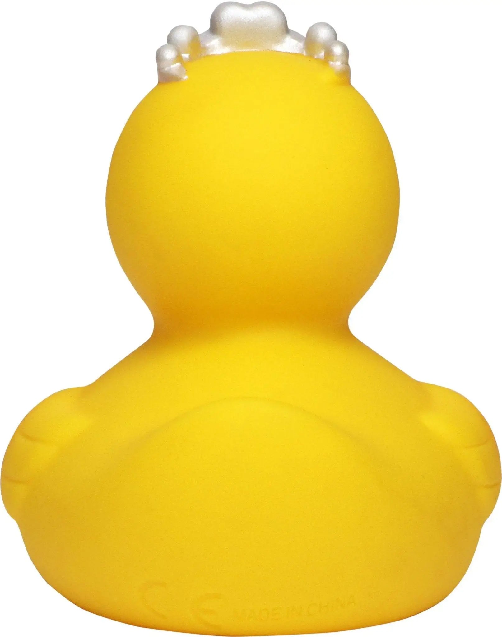 gelbe quietsche-ente mit weißer perlen-tiara als prinzessin badeente