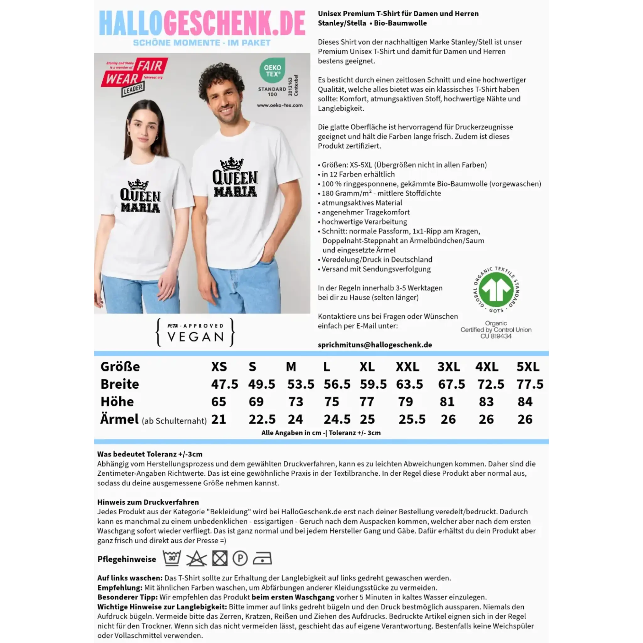 QUEEN + WUNSCHNAME • Unisex Premium T-Shirt XS-5XL aus Bio-Baumwolle für Damen & Herren • Exklusivdesign • personalisiert
