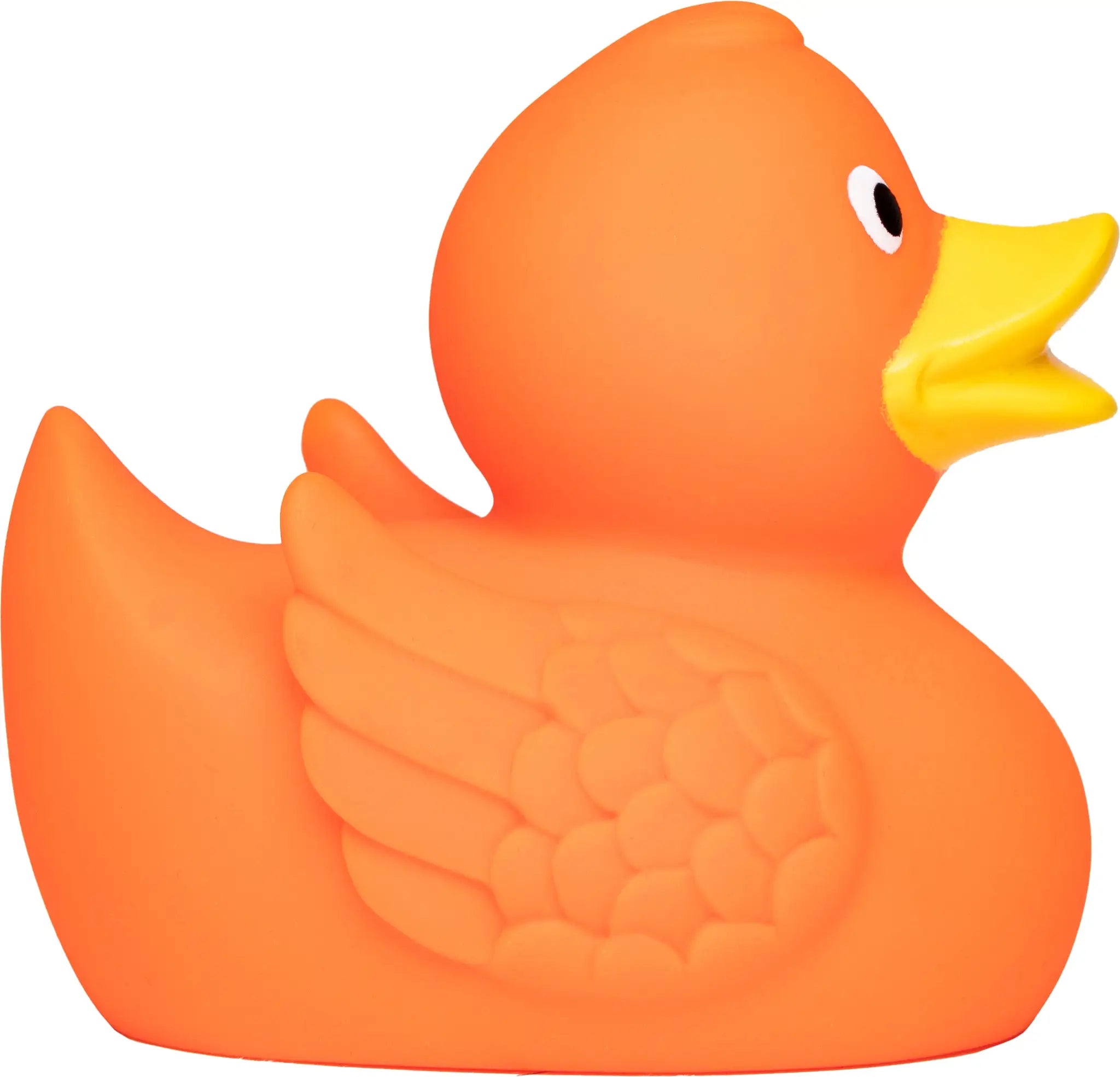 Orange quietsche-ente wings mit gelbem schnabel und texturierten flügeln aus gummi für badezeit