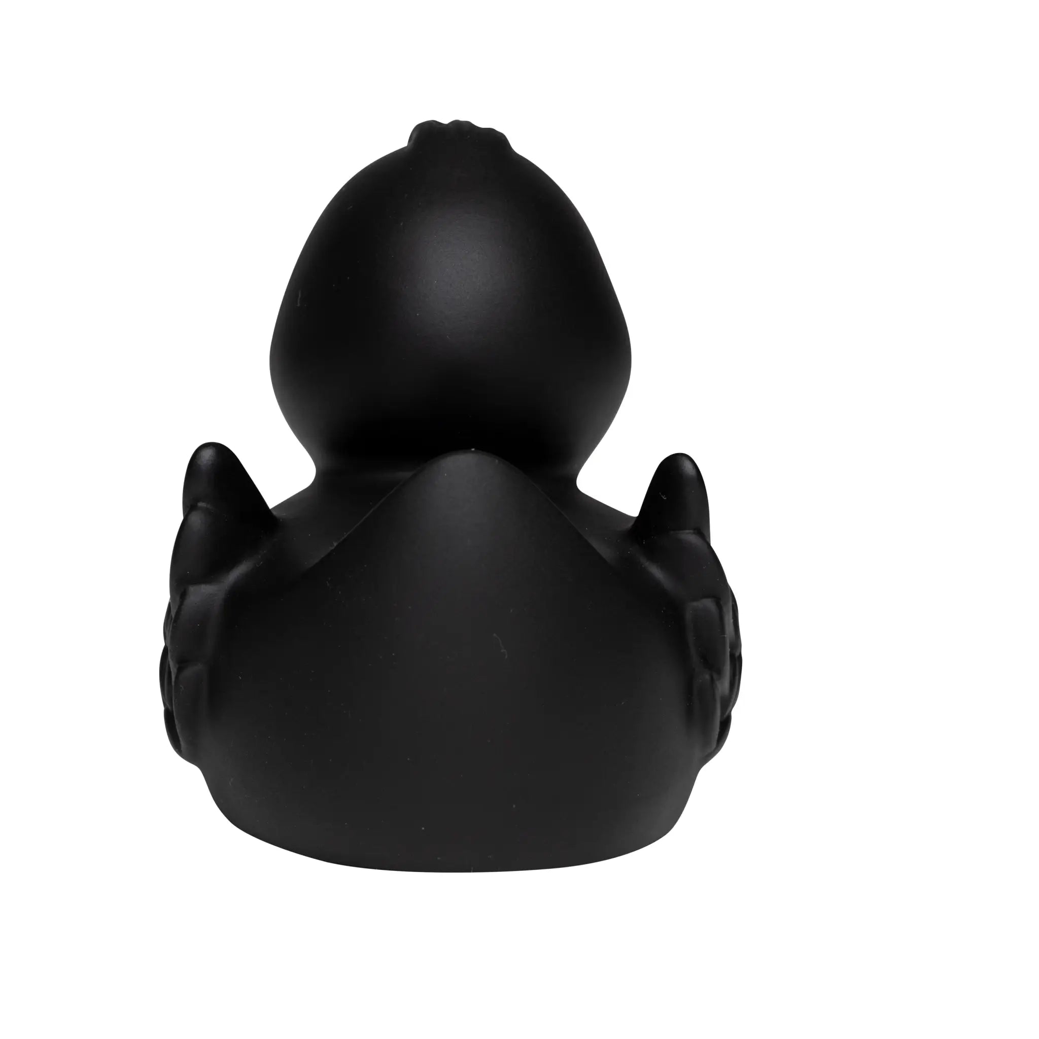 Schwarze quietsche-ente wings mit besonderer federoptik aus mattem gummi und rundem körper für badspaß