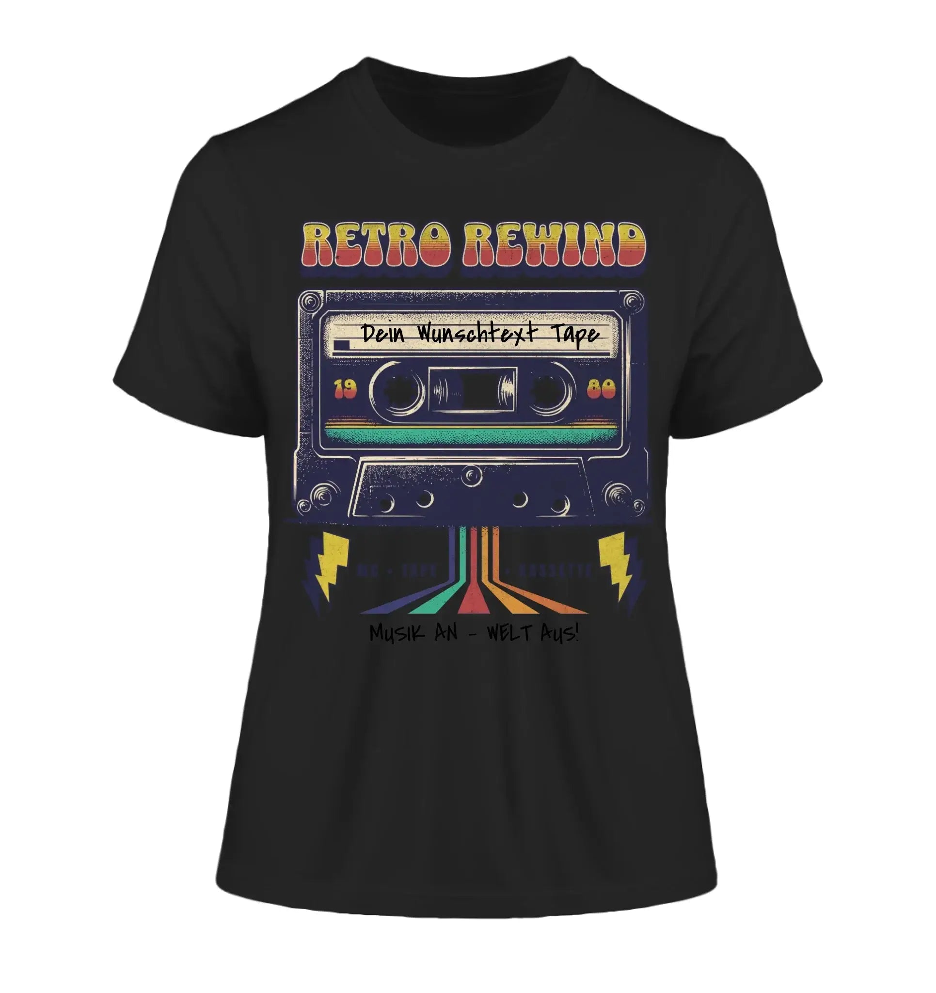 Retro MC 1950 - 2010 mit Wunschtext (personalisierbare Motive) - Damen T-Shirt (Fitted) • Bio / Black / 2XL