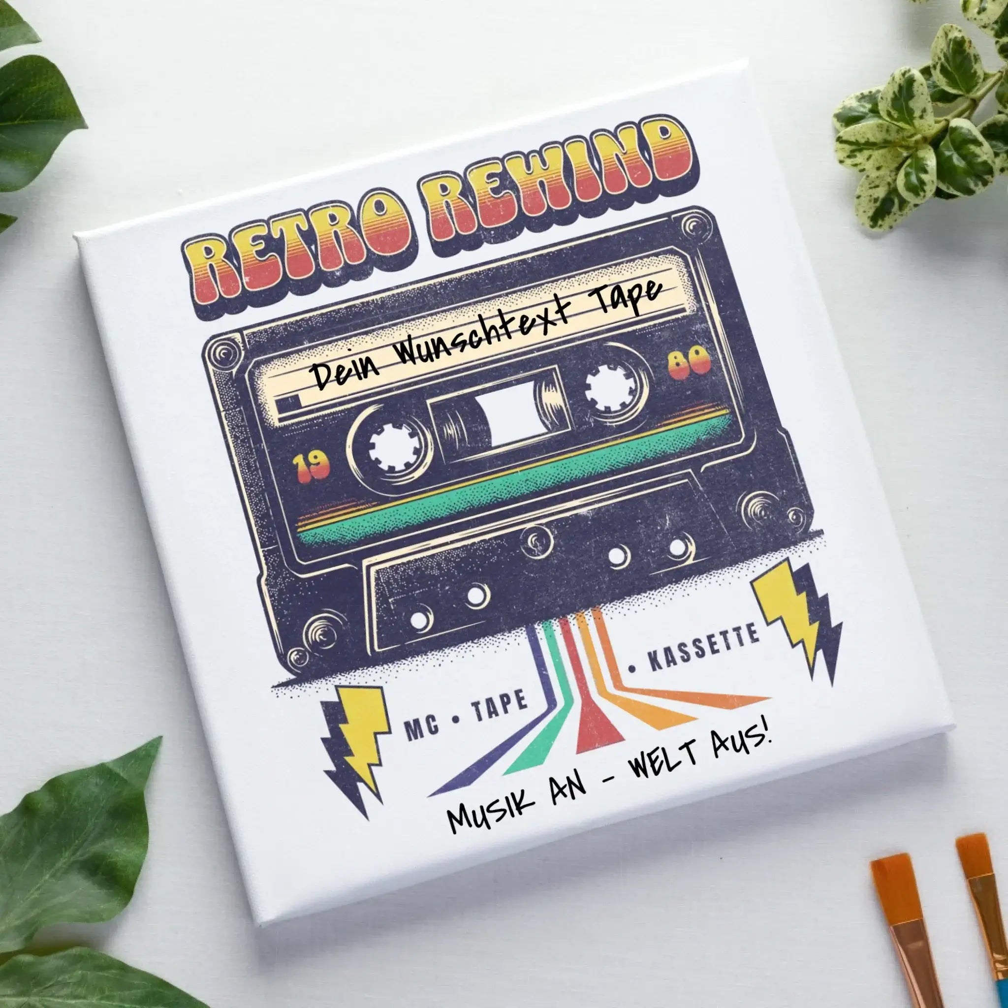 Retro MC 1950 - 2010 mit Wunschtext (personalisierbare Motive) - Leinwand auf Holzkeilrahmen / Standard / 20cm-x-20xm