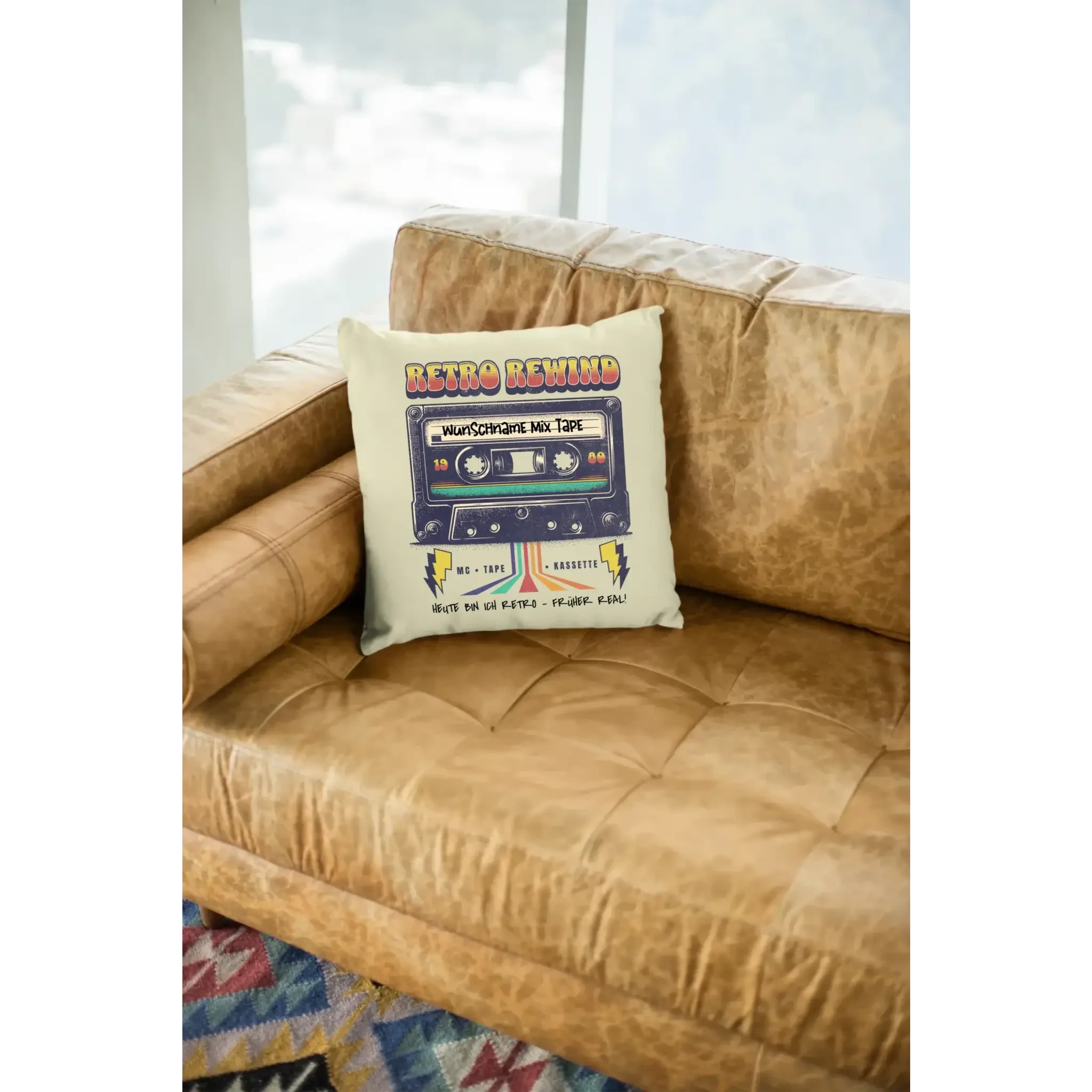 Retro MC 1950 bis 2010 + Wunschtext • Kissen 40x40 cm • personalisiert