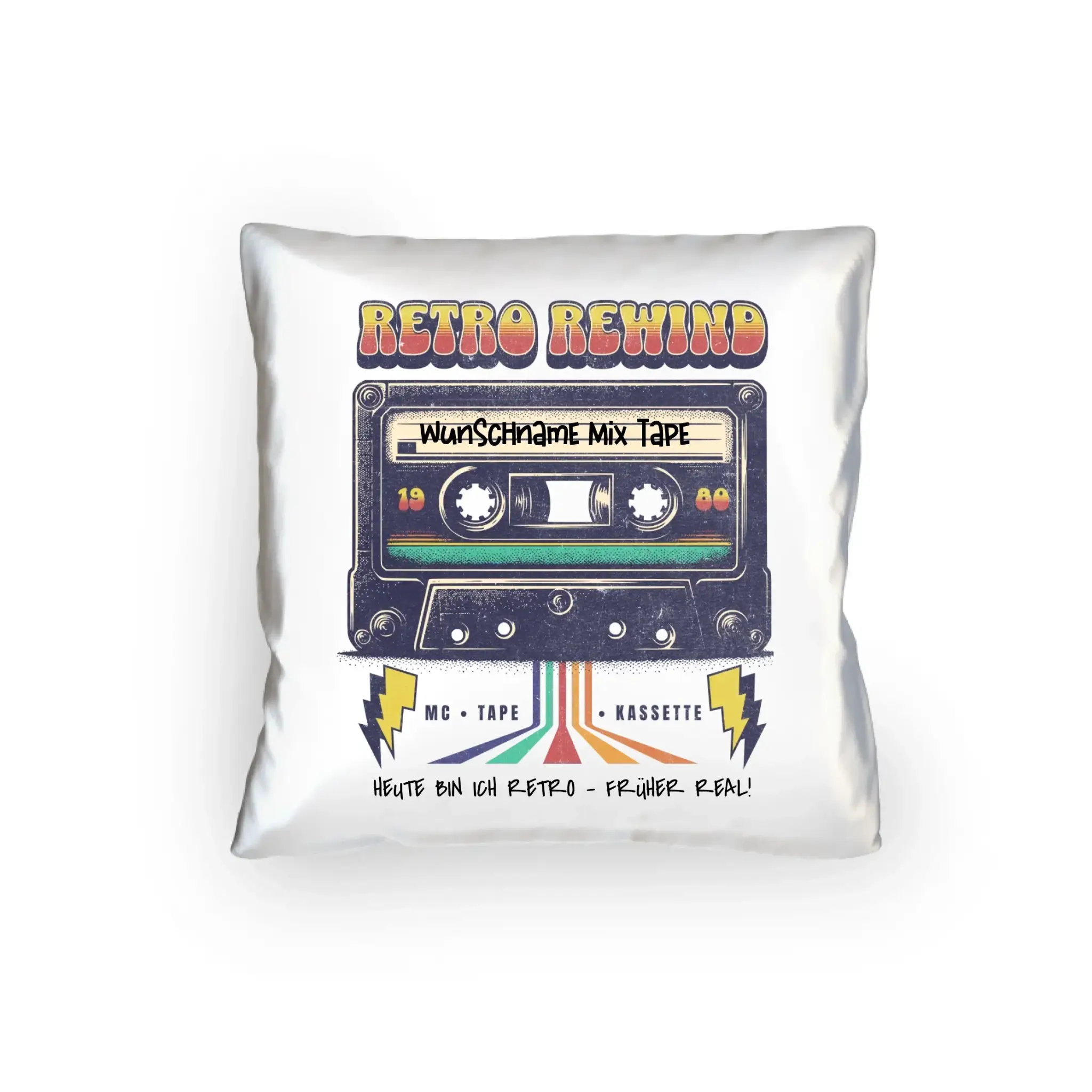 Retro MC 1950 bis 2010 + Wunschtext • Kissen 40x40 cm • personalisiert