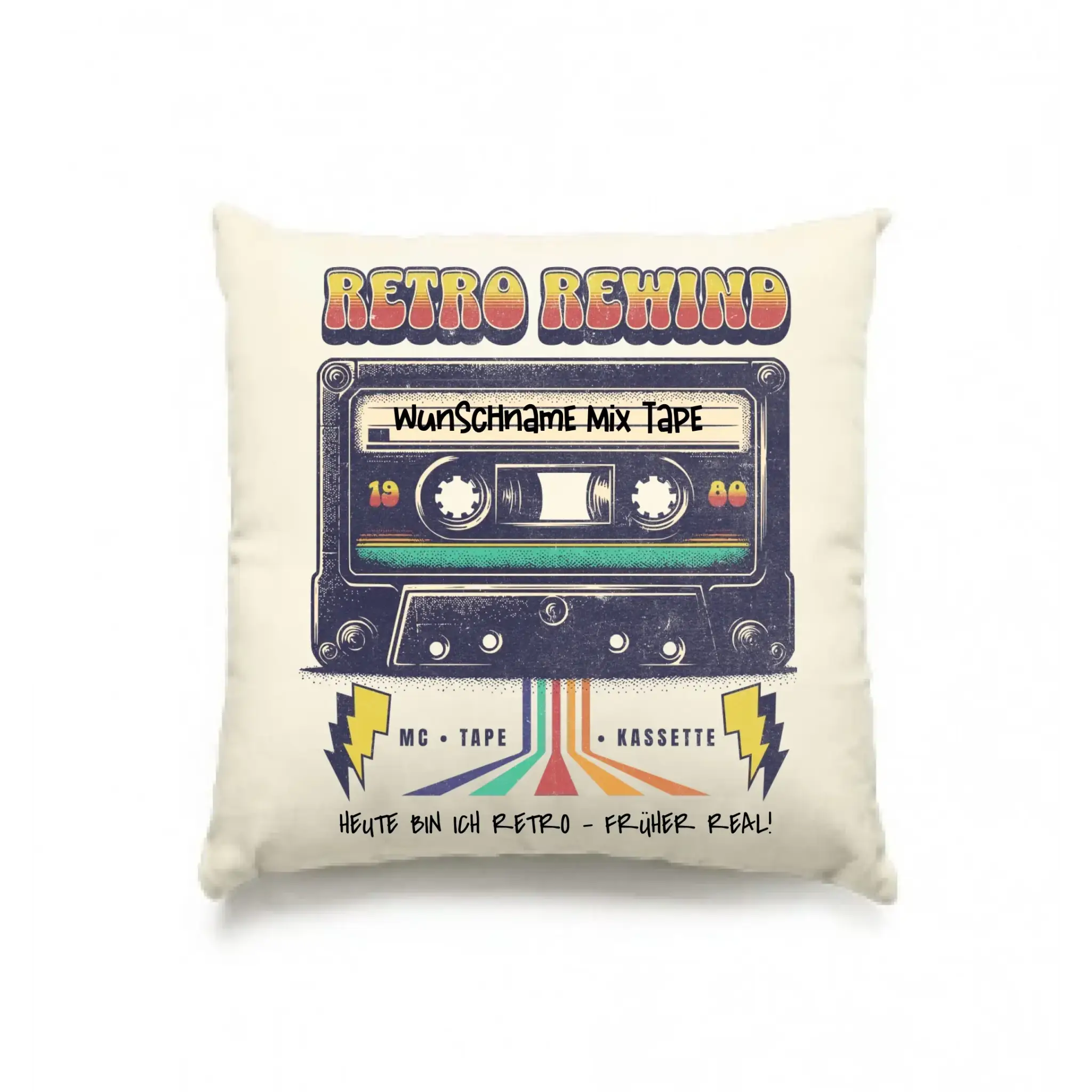 Retro MC 1950 bis 2010 + Wunschtext • Kissen 40x40 cm • personalisiert