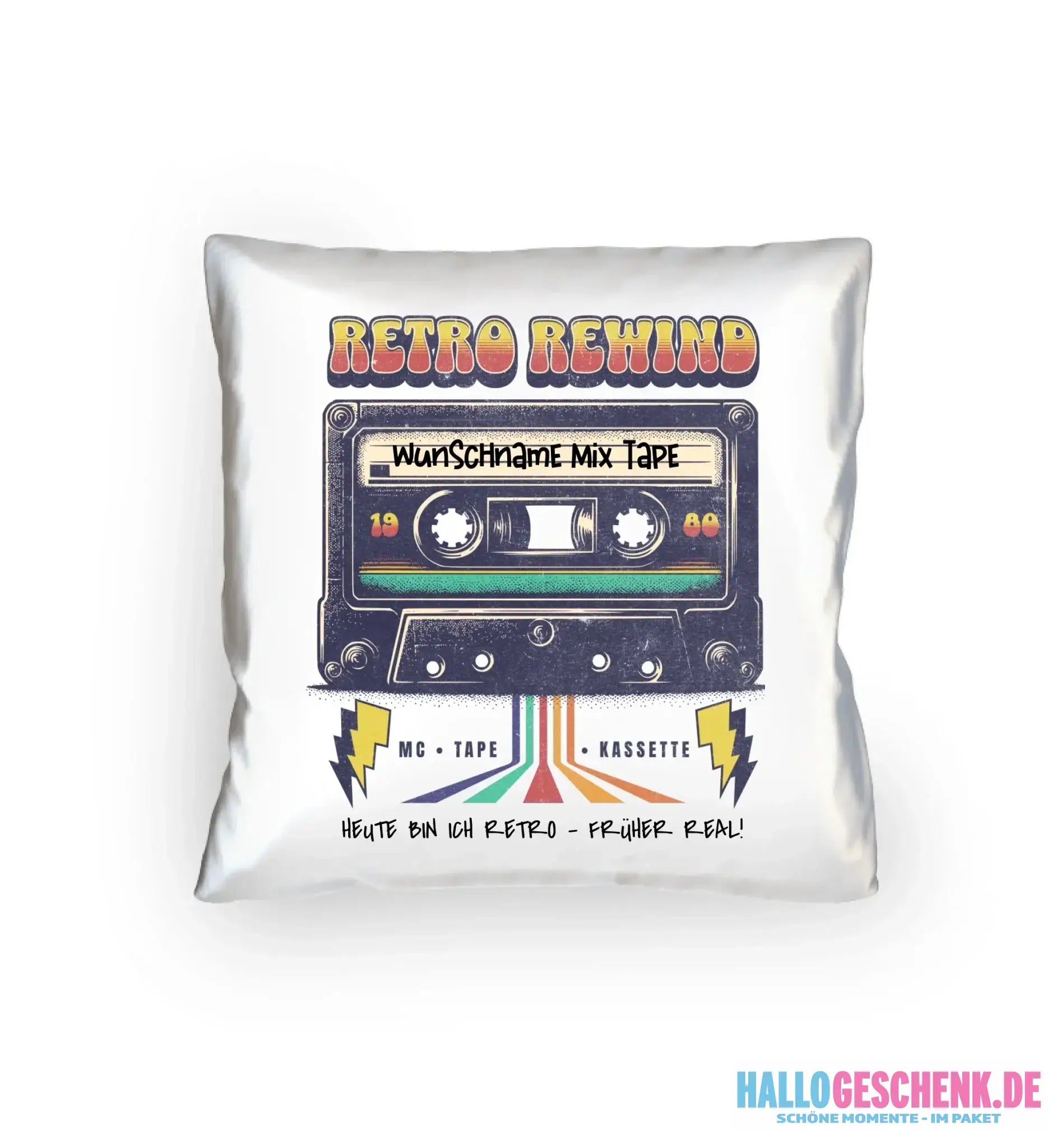 Retro MC 1950 bis 2010 + Wunschtext • Kissen 40x40 cm • personalisiert - Kissen 40x40 cm / White / 40cm-x-40cm