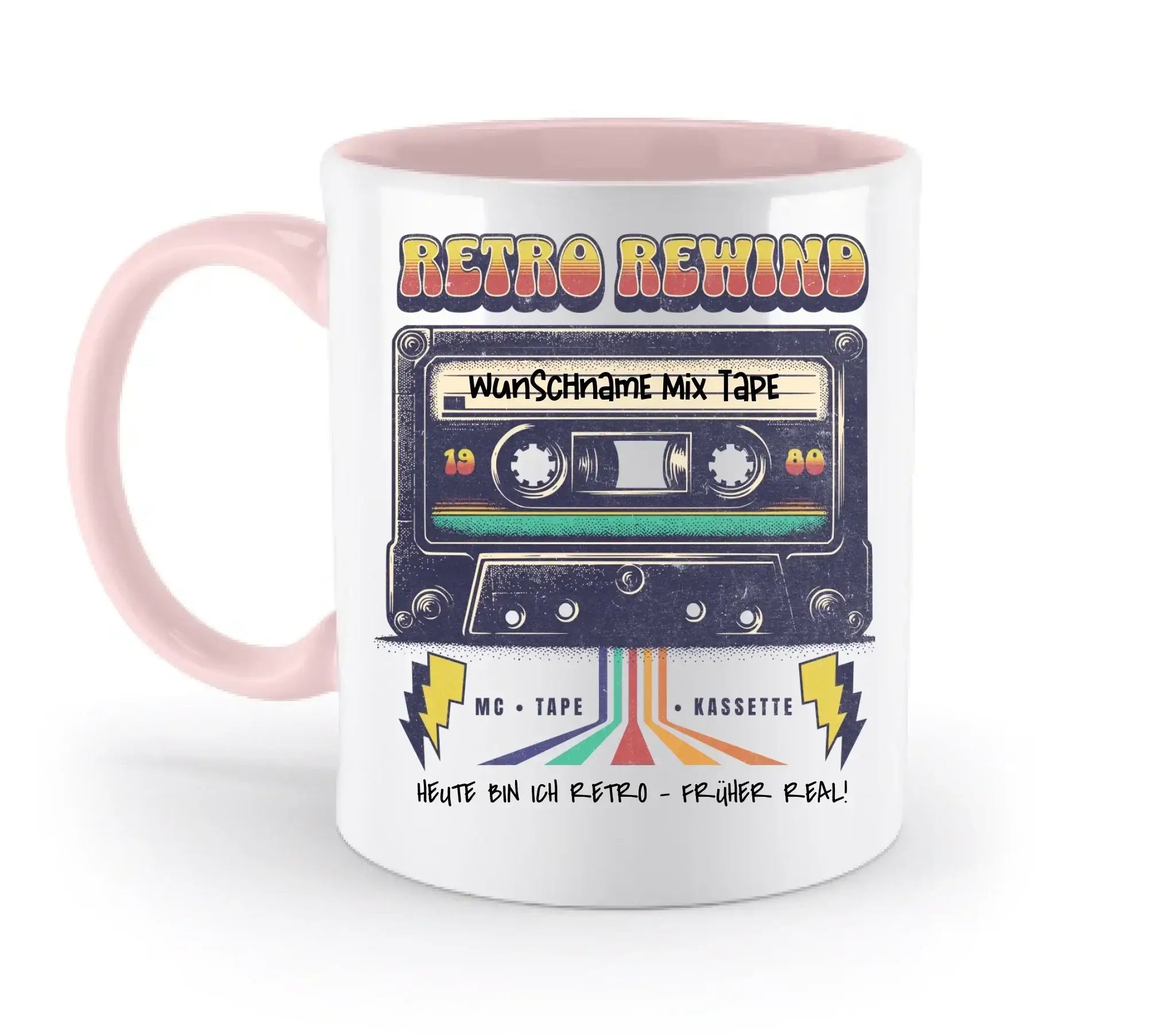 Retro MC 1950 bis 2010 + Wunschtext • zweifarbige Tasse (spülmaschinengeeignet) • Exklusivdesign • personalisiert